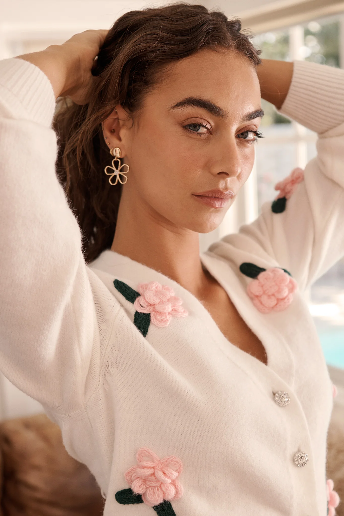Fleur Bloom Drop Earrings in Gold Outline - Image 2