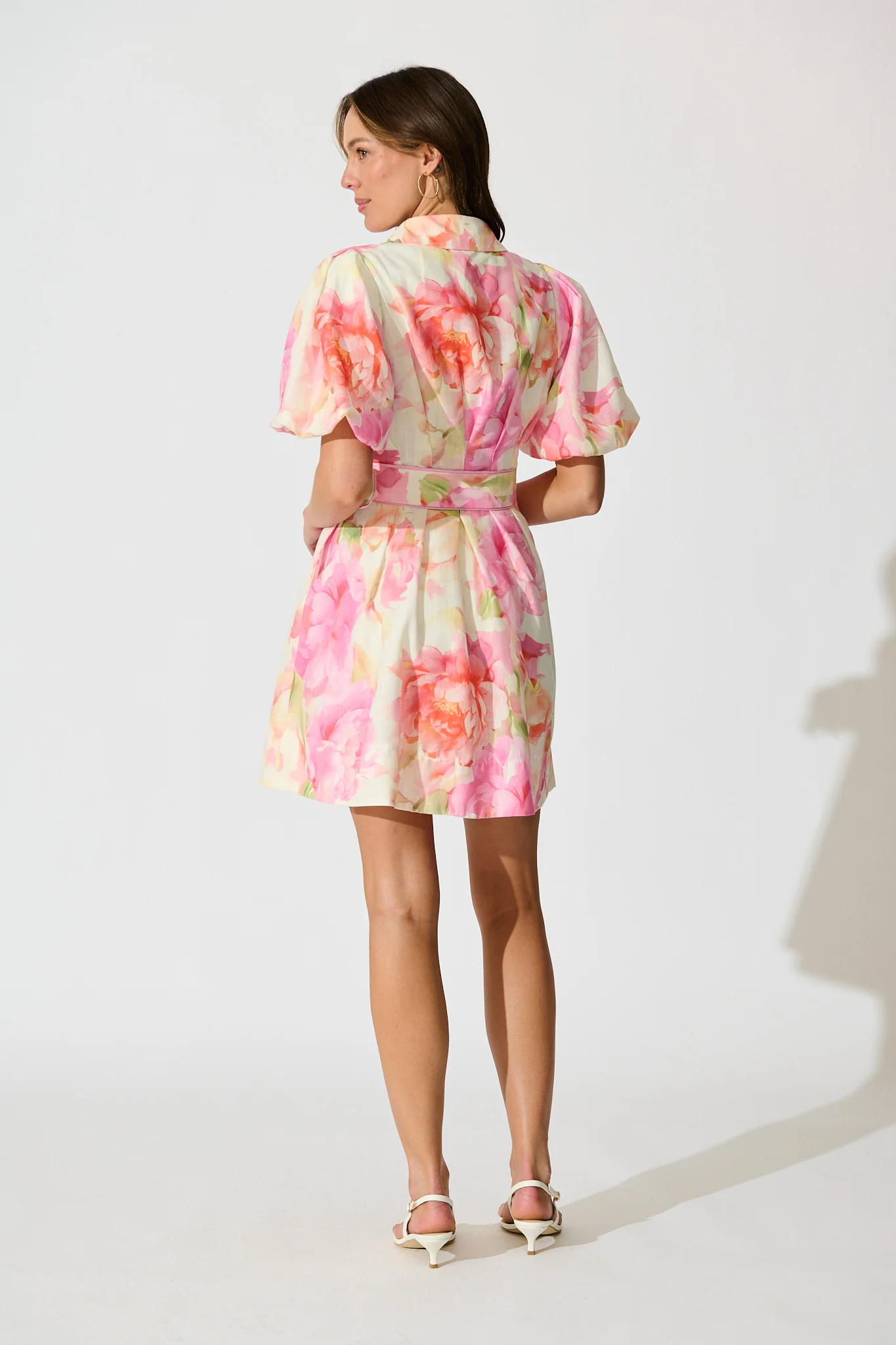 Flora Belle Shirt Dress in Pink Multi Floral Linen Blend - Image 6