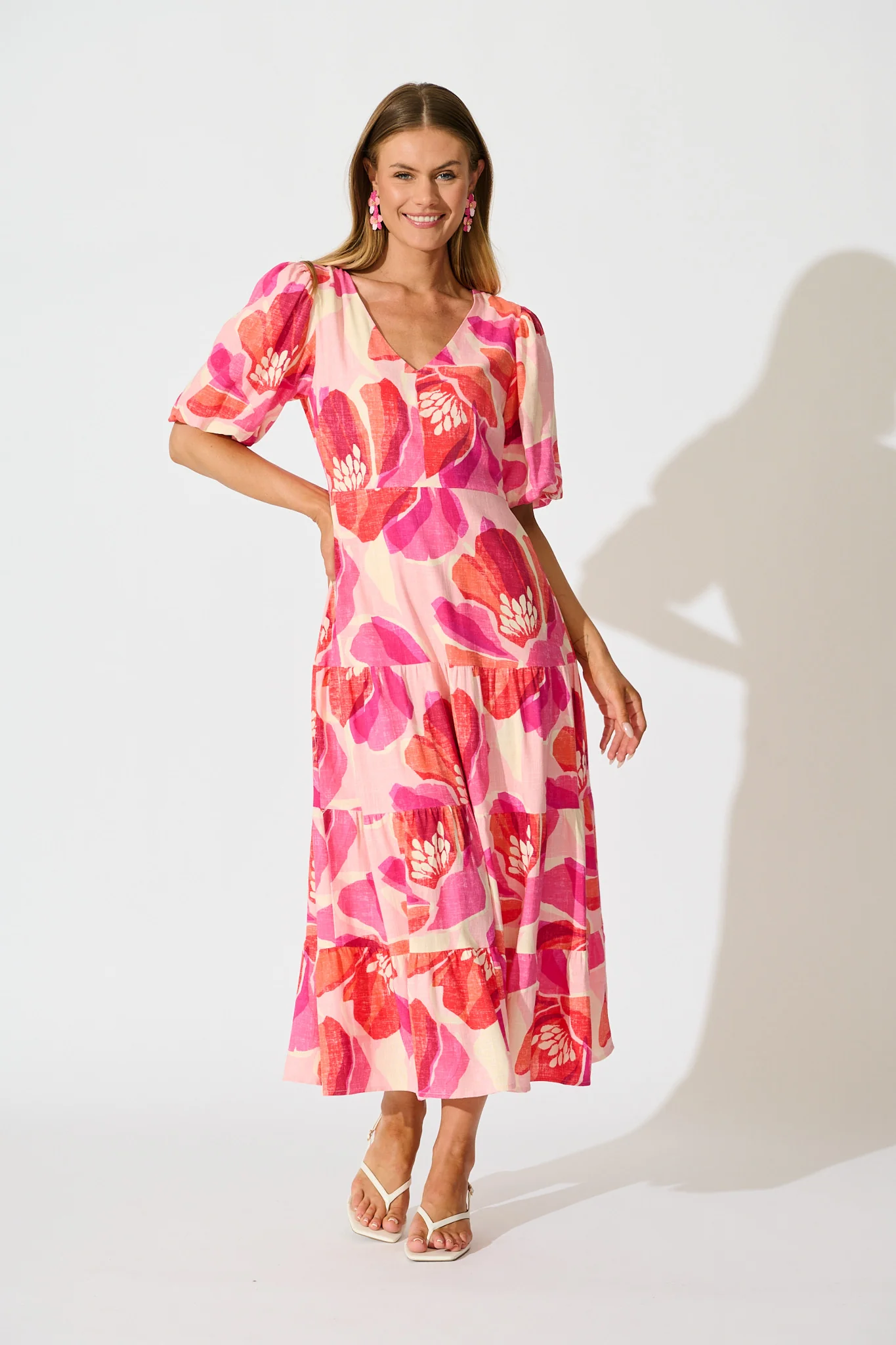 Flora Haven Maxi Dress in Multi Blush Floral Linen Blend