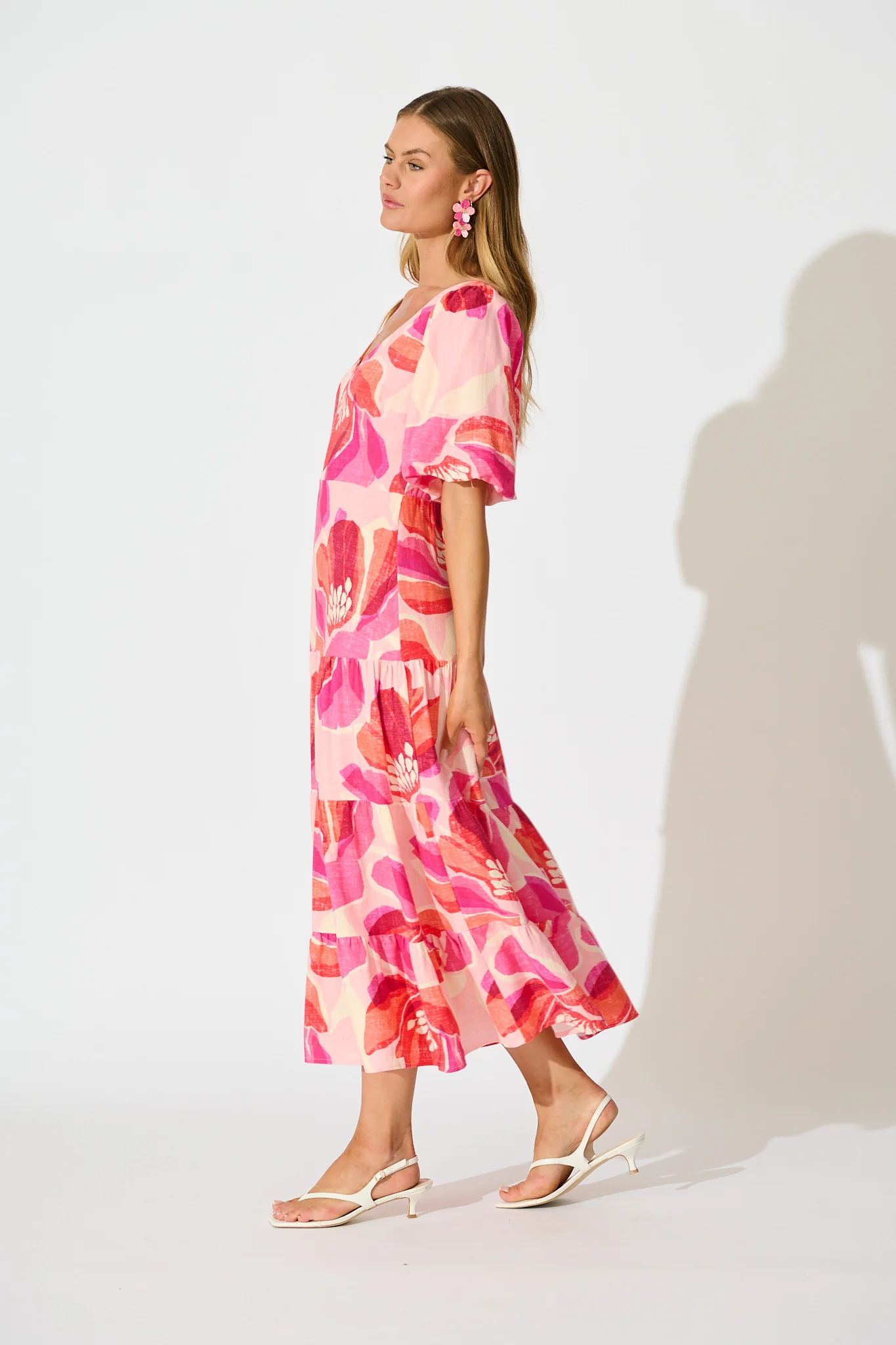 Flora Haven Maxi Dress in Multi Blush Floral Linen Blend - Image 3