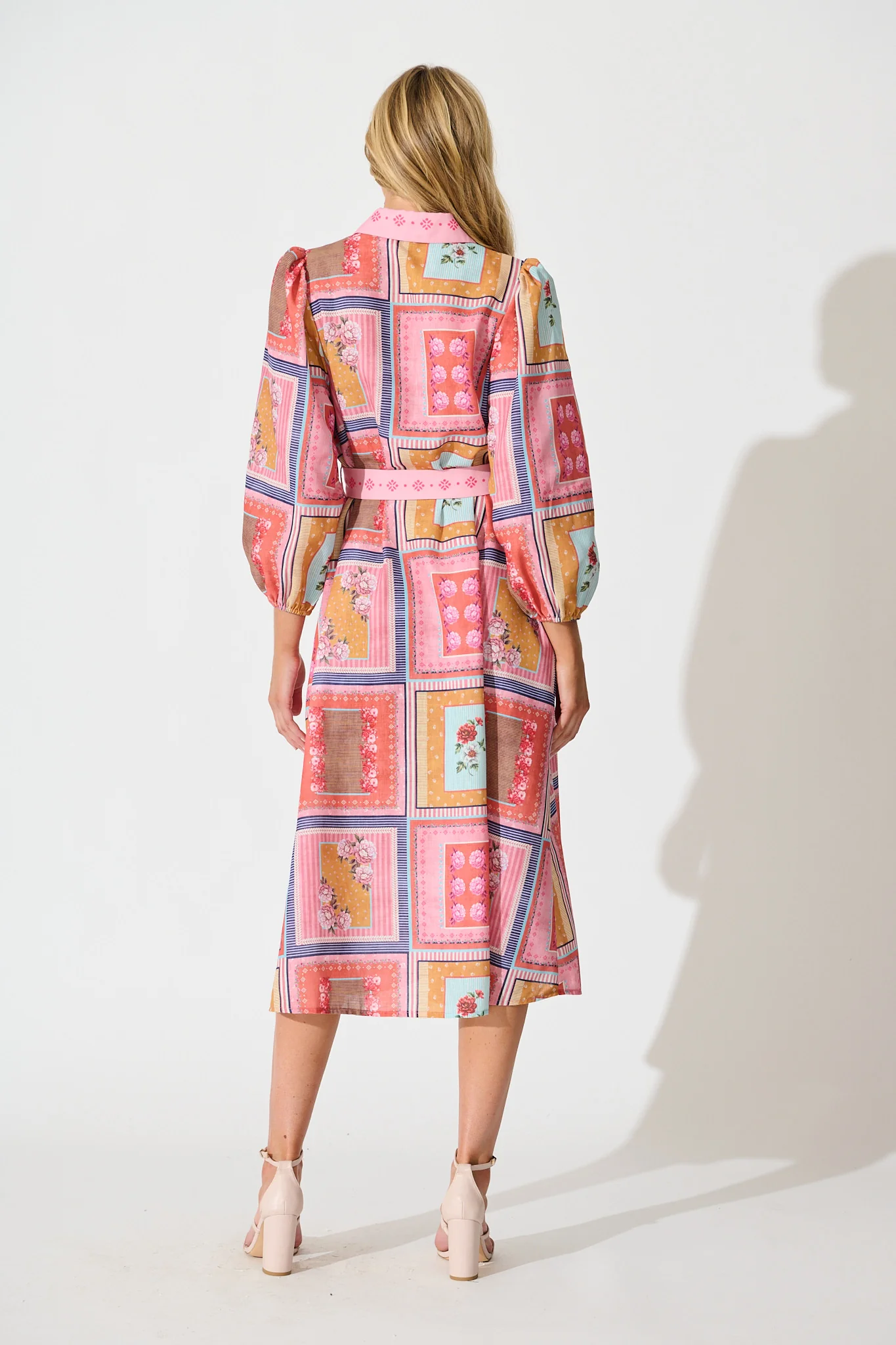 Floral Mirage Midi Shirt Dress in Pink Multi Floral Tile Print - Image 4
