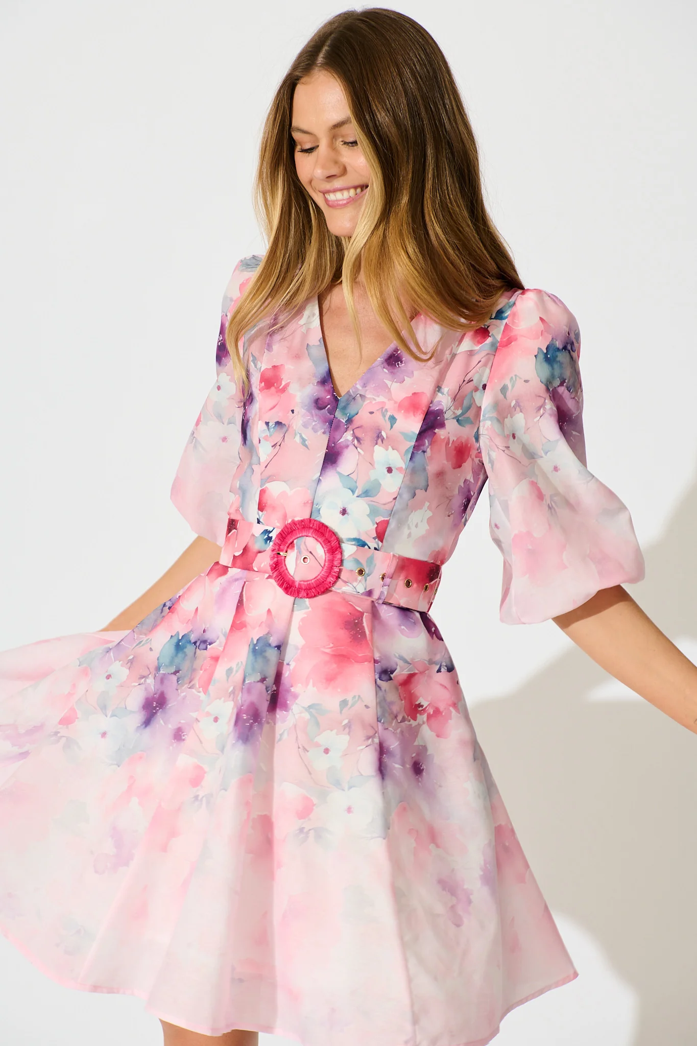 Floral Rhapsody Dress in Pink with Multi Floral Cotton Blend - Image 2