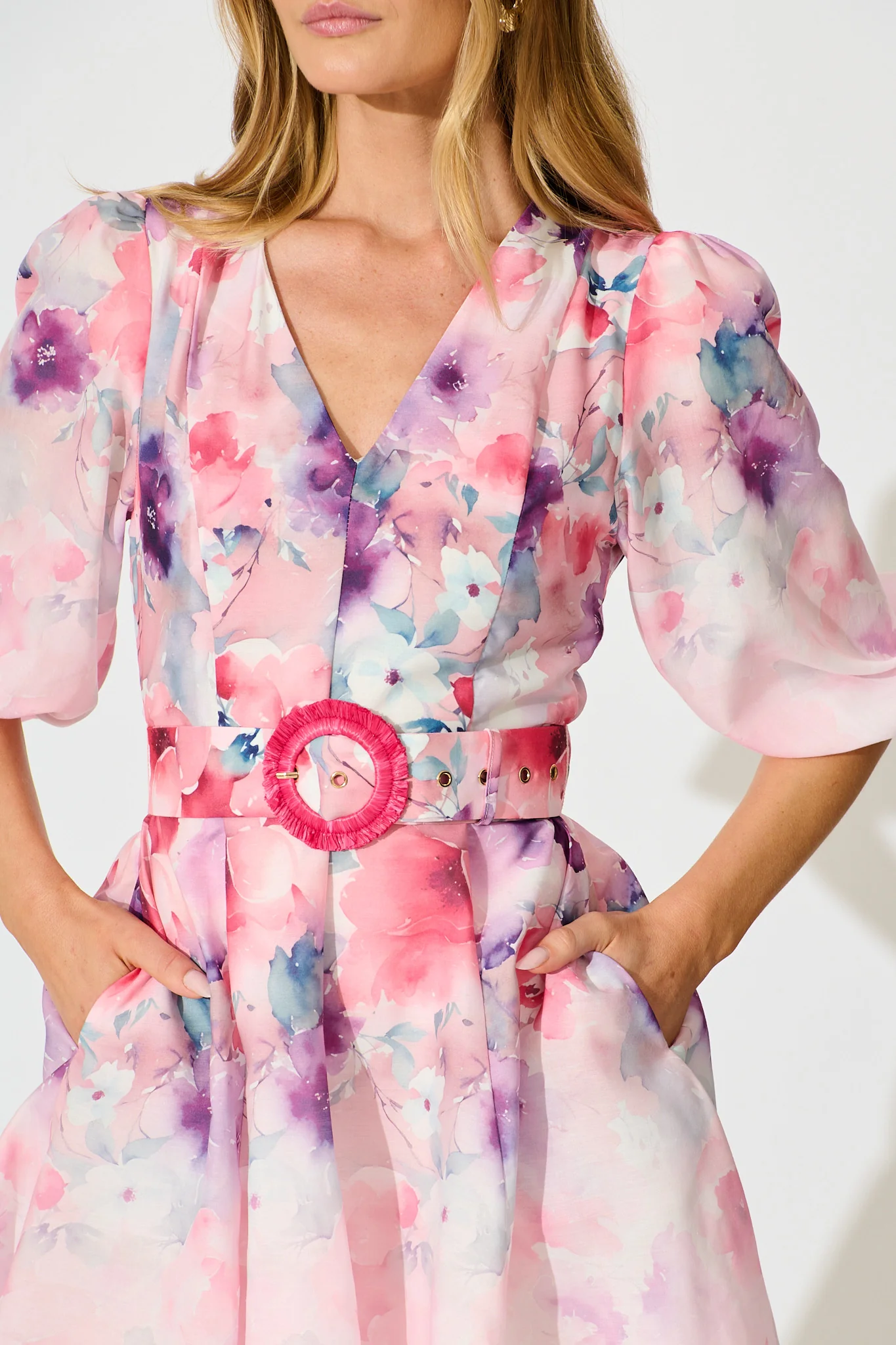 Floral Rhapsody Dress in Pink with Multi Floral Cotton Blend - Image 5