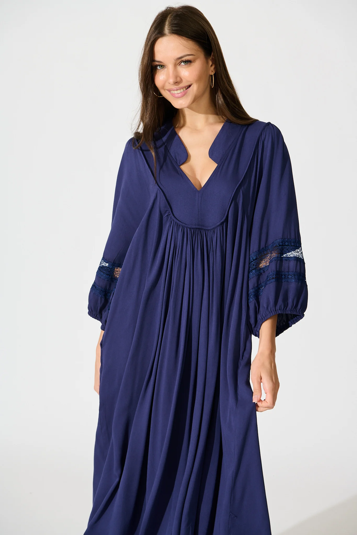 Flore Midi Smock Dress in Navy - Image 2