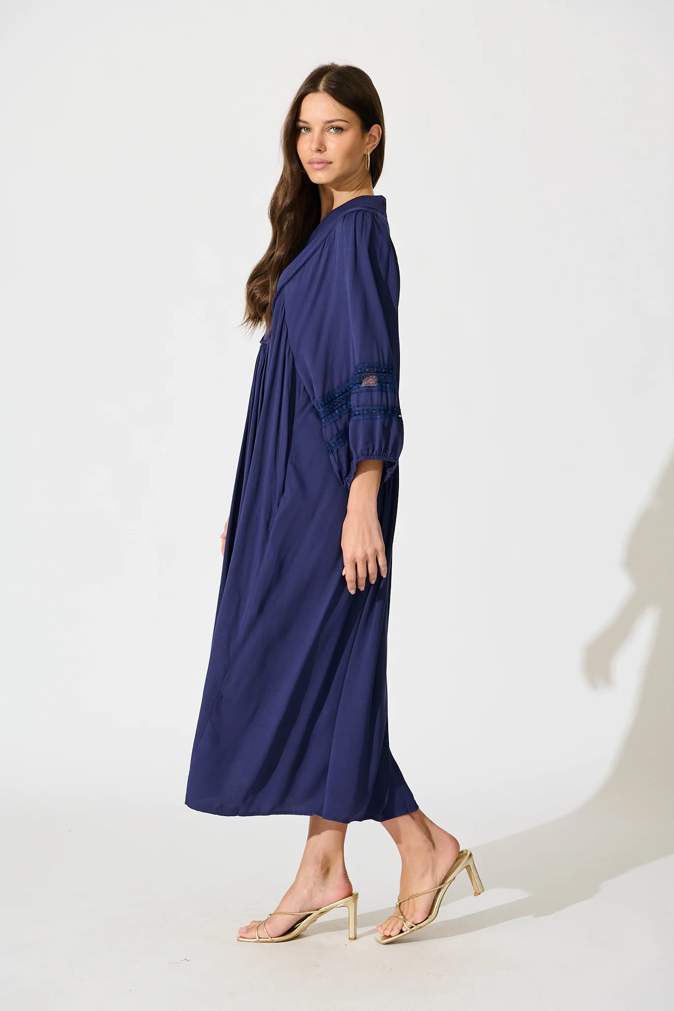 Flore Midi Smock Dress in Navy - Image 3