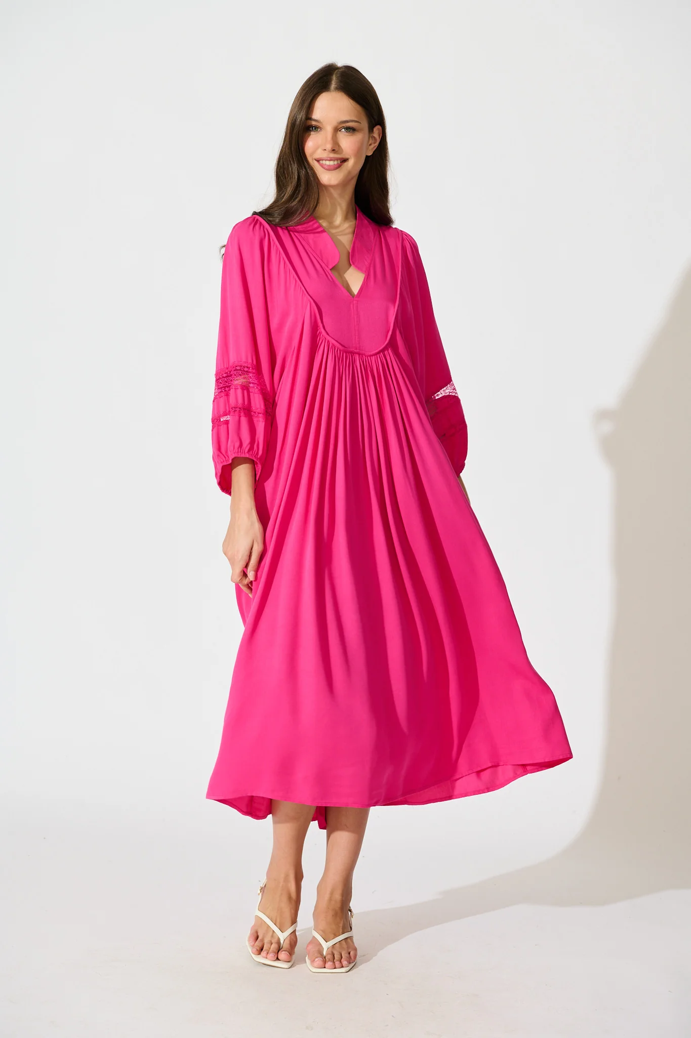 Flore Midi Smock Dress in Pink