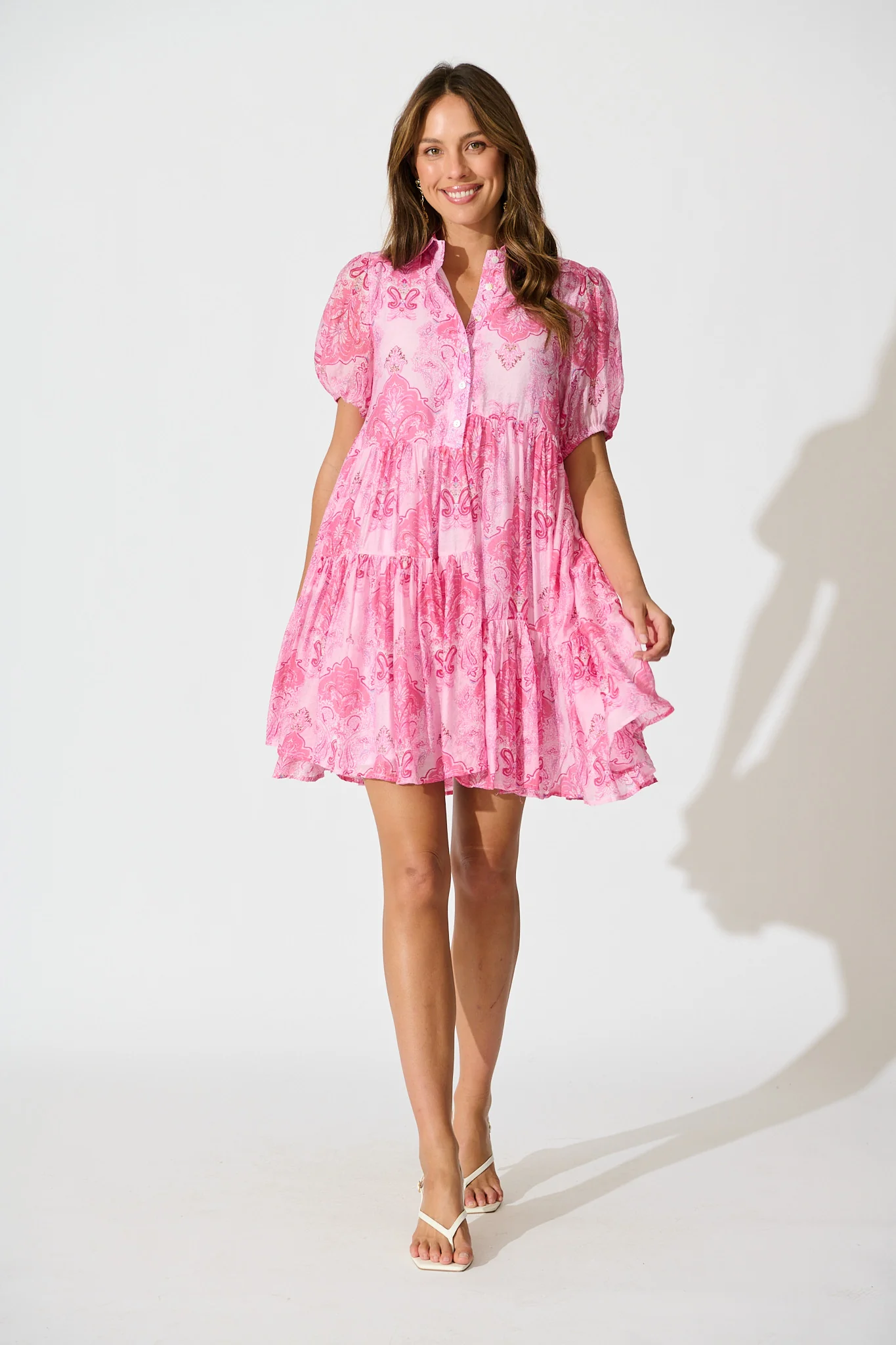 Flore Smock Dress in Pink Paisley Cotton Blend