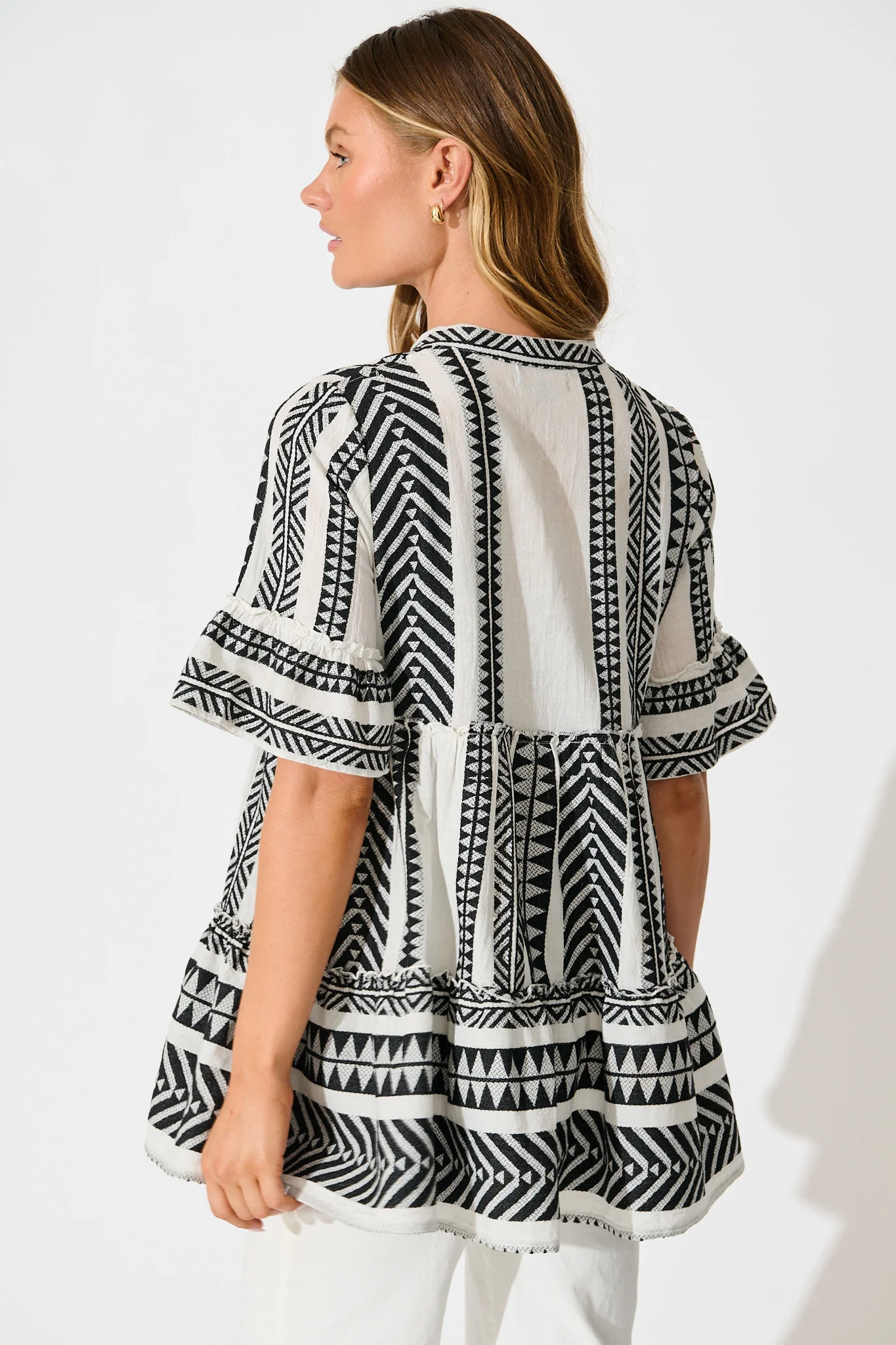 Forget Me Not Smock Top in White and Black Cotton - Image 3