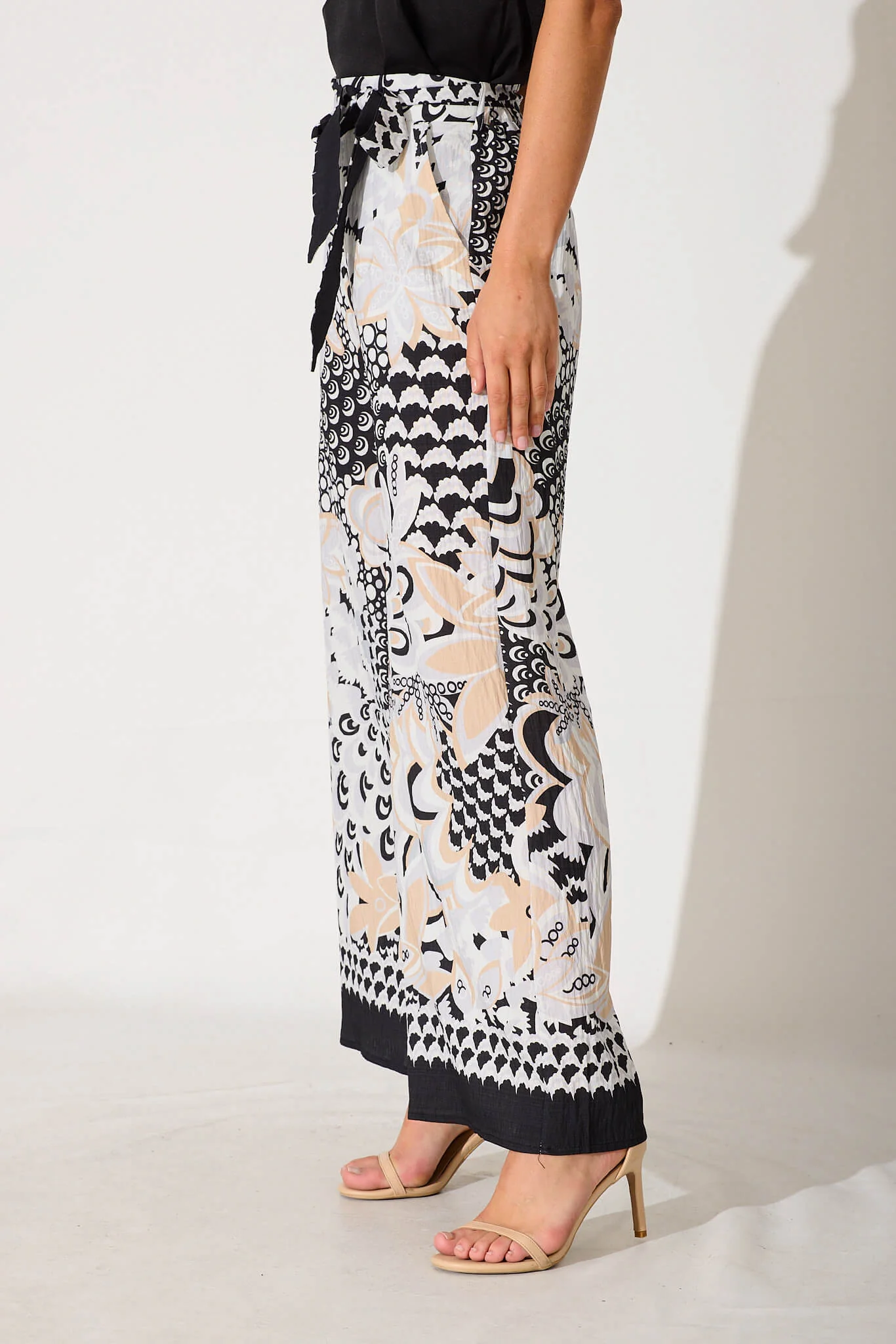 Forsythia Pant In Black With Beige Print - Image 2