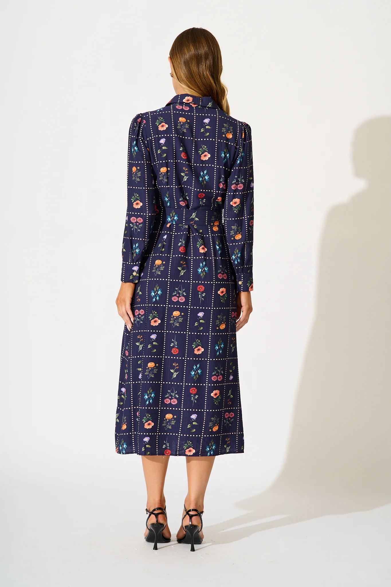 Framed in Florals Midi Shirt Dress in Navy with Multi Floral - Image 4