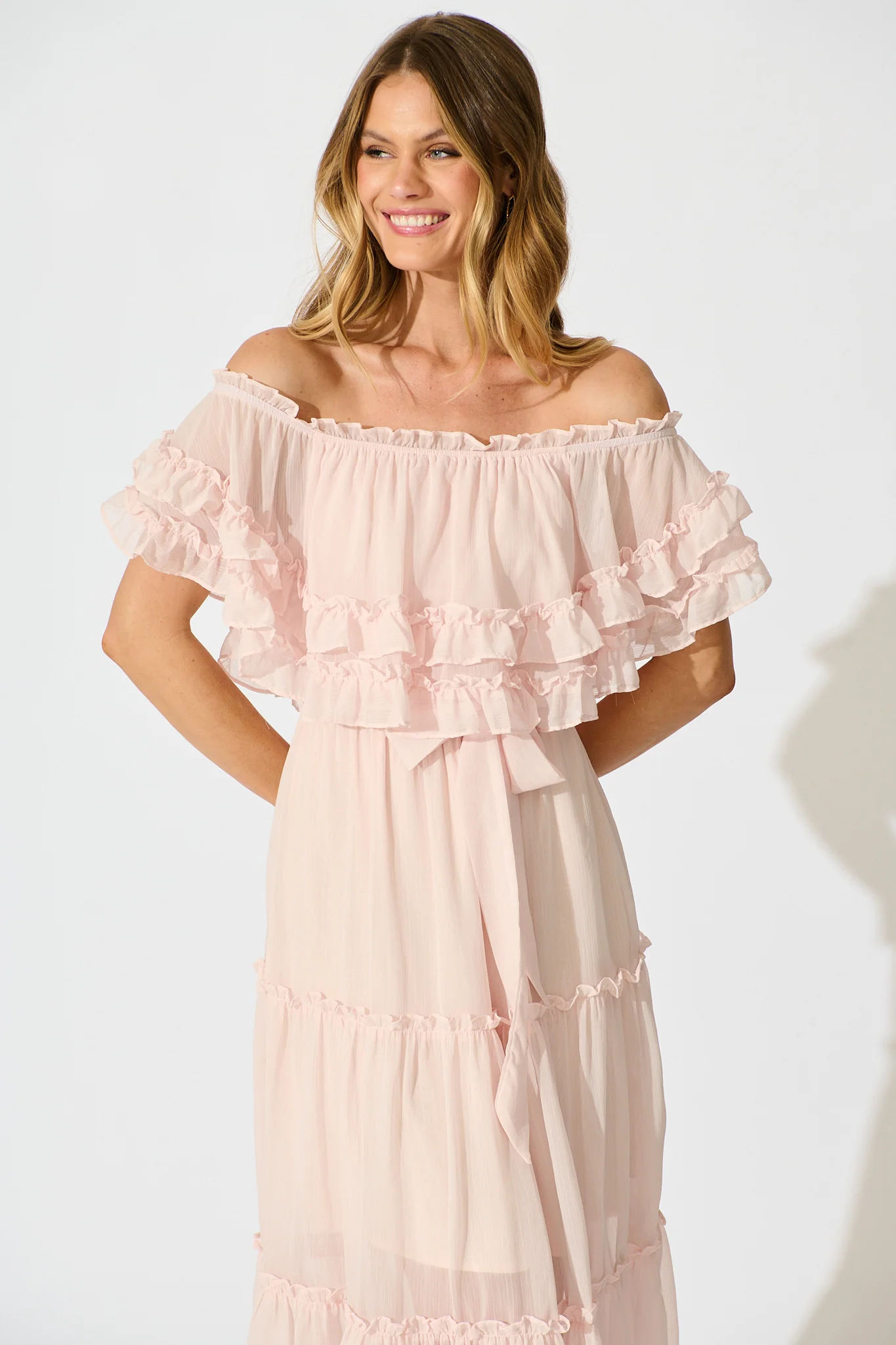 Franc Midi Dress in Light Pink Chiffon - Image 2