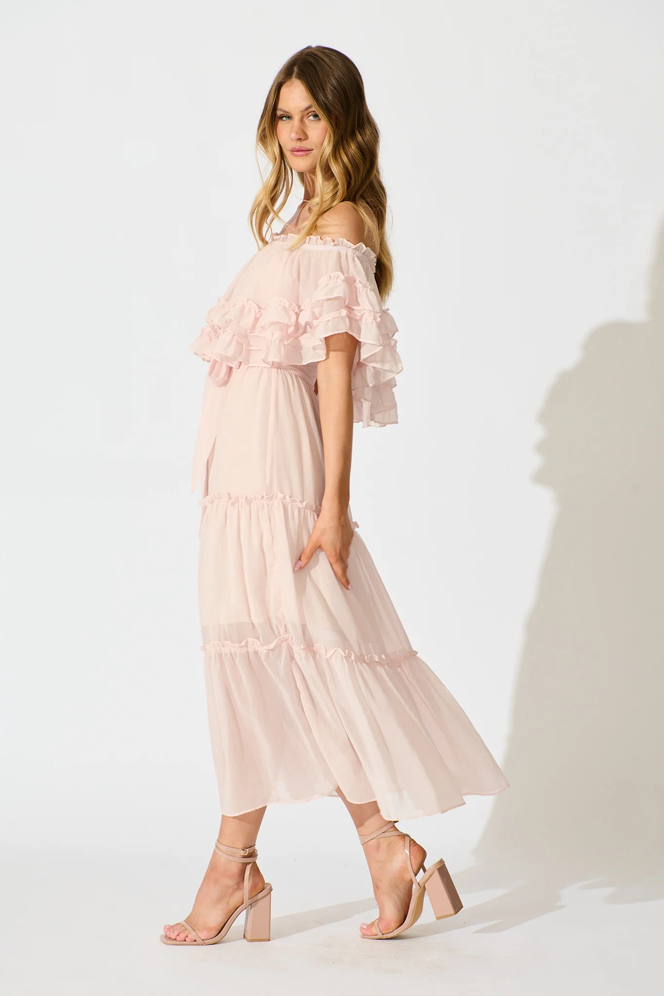 Franc Midi Dress in Light Pink Chiffon - Image 3