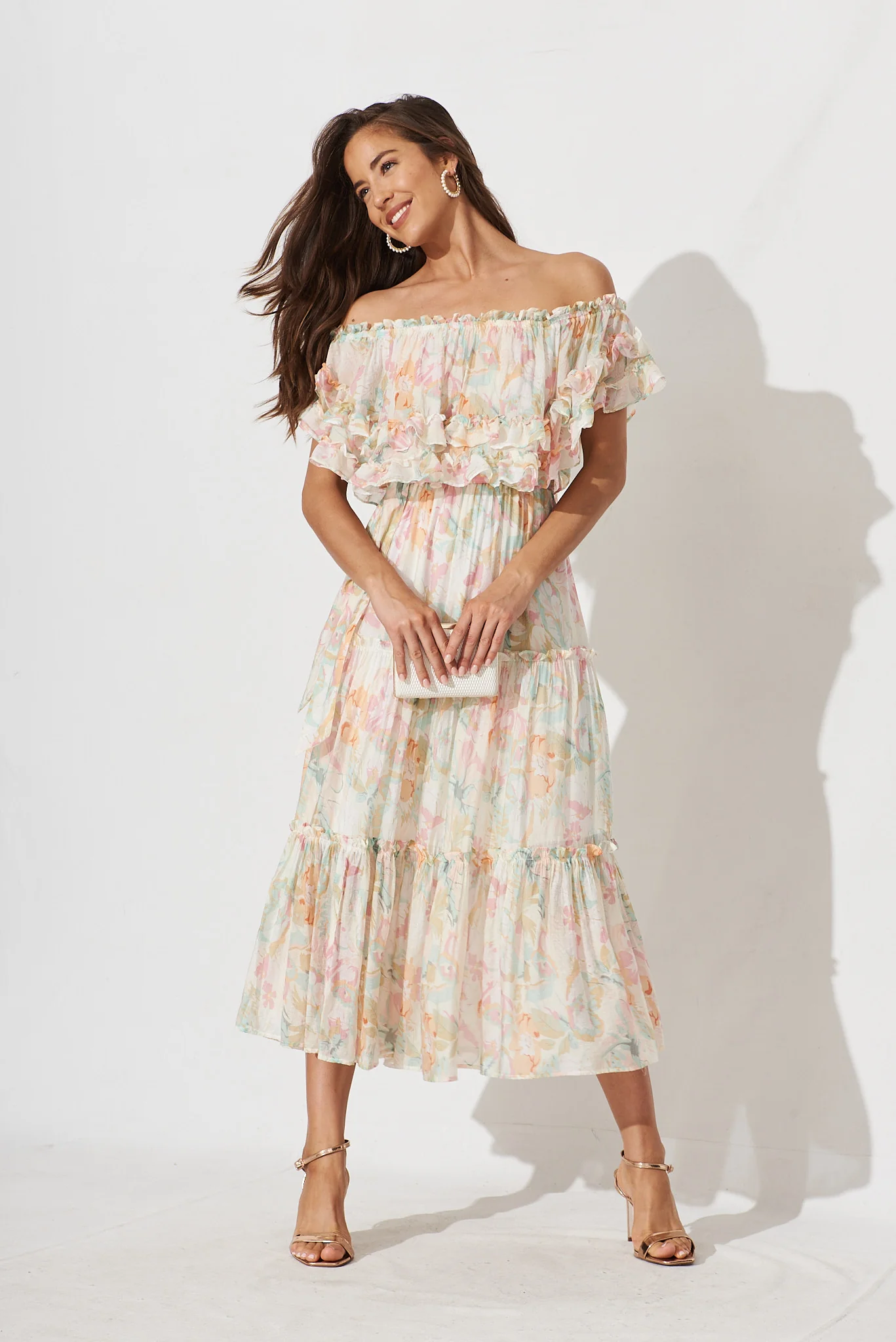 Franc Midi Dress in White with Pastel Multi Floral - Image 2