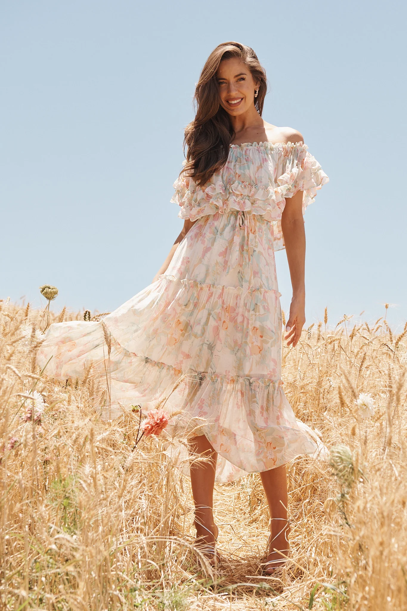 Franc Midi Dress in White with Pastel Multi Floral - Image 6