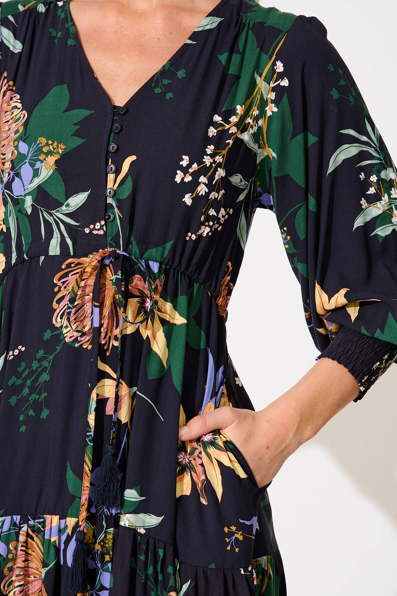 Francis Midi Dress in Navy with Multi Floral - Image 5