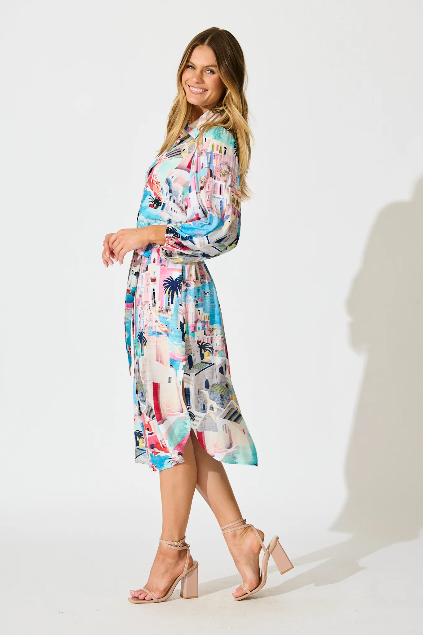 Francy Midi Shirt Dress in Multi Print - Image 3