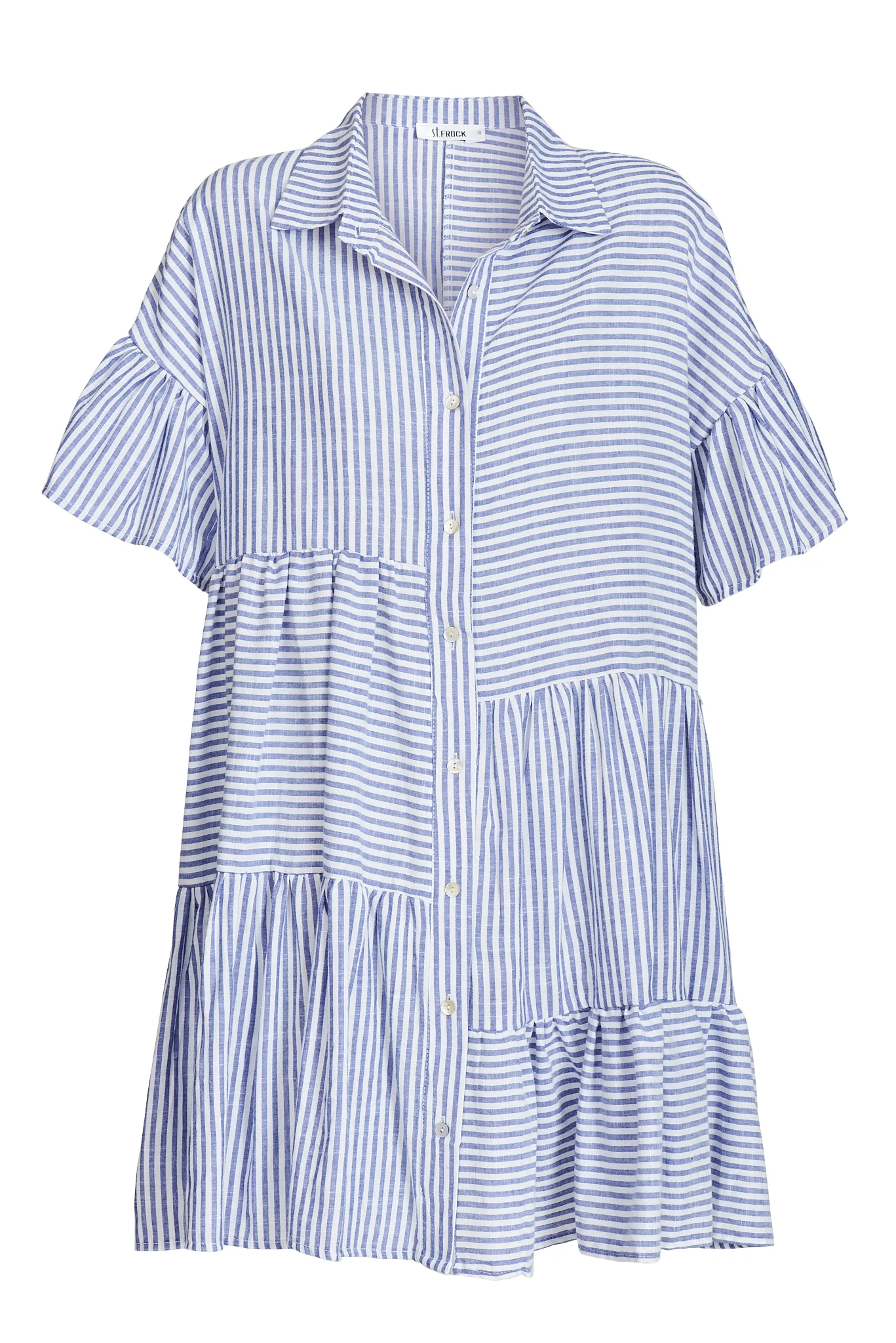 Freya Shirt Dress In Navy With White Stripe Cotton - Image 6