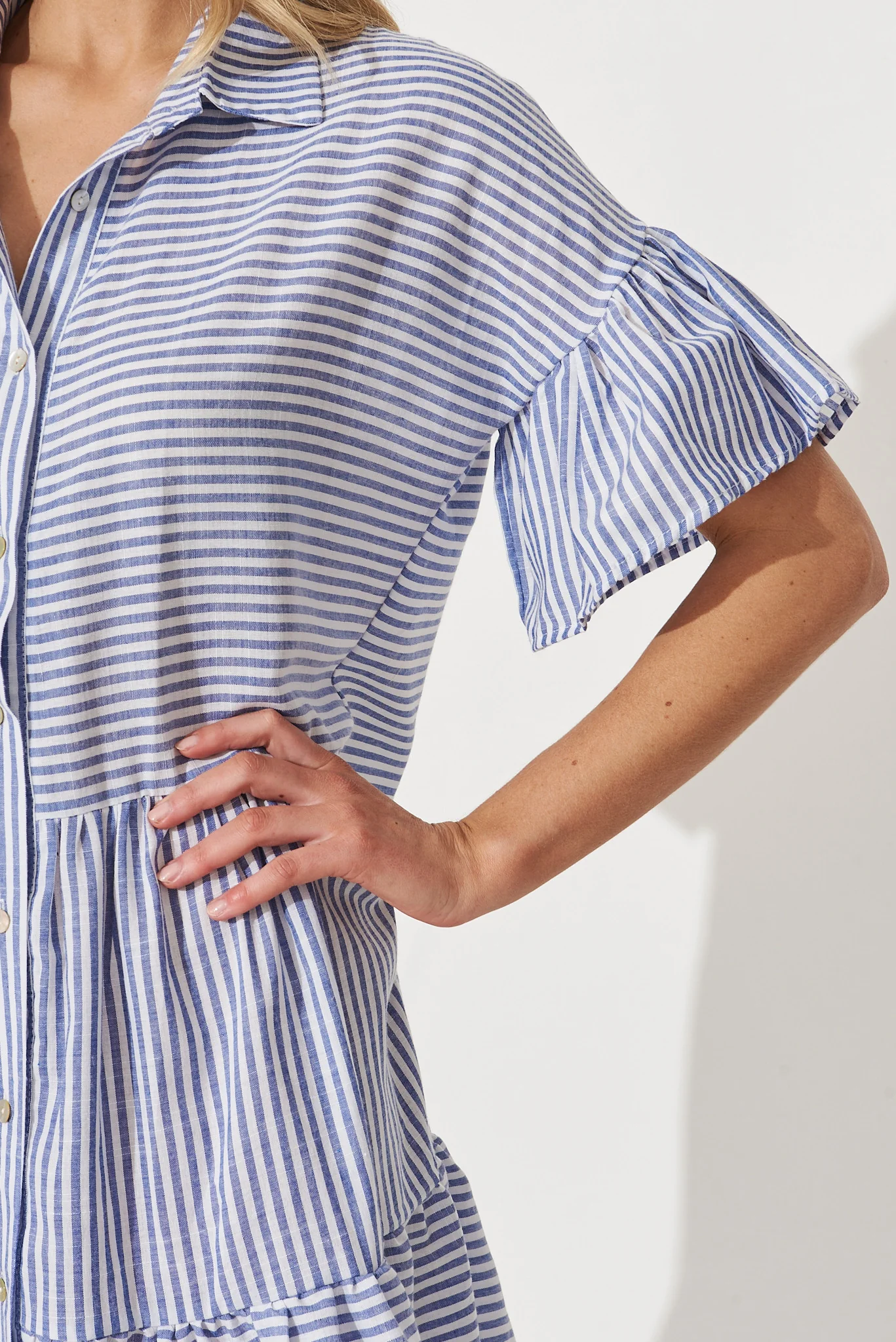 Freya Shirt Dress In Navy With White Stripe Cotton - Image 7