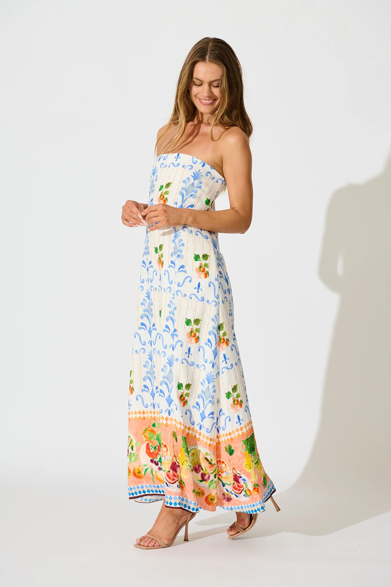 Frieda Maxi Dress in Multi Fruit Border Print - Image 7