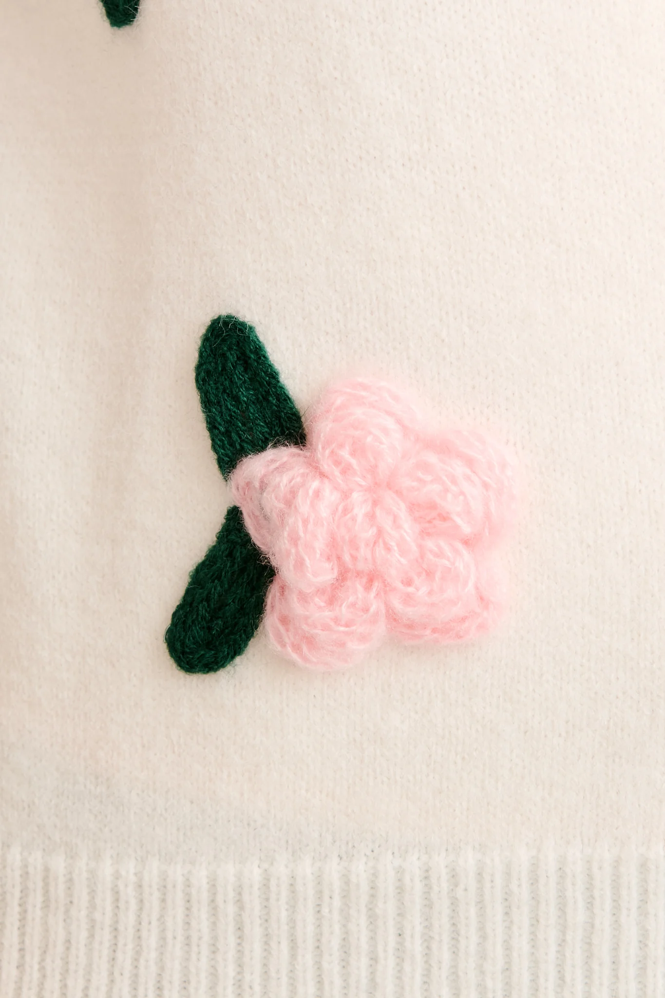 Fuzzy Feeling Knit Cardigan in White with Pink Flower - Image 10