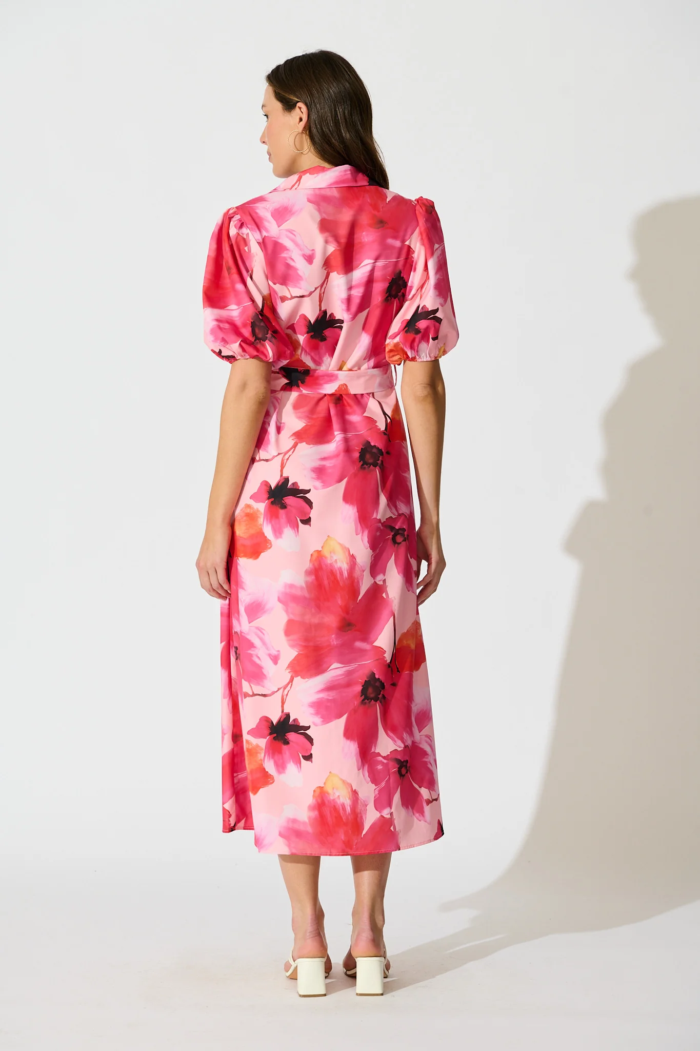 Gabriela Maxi Shirt Dress in Pink Floral Satin - Image 4