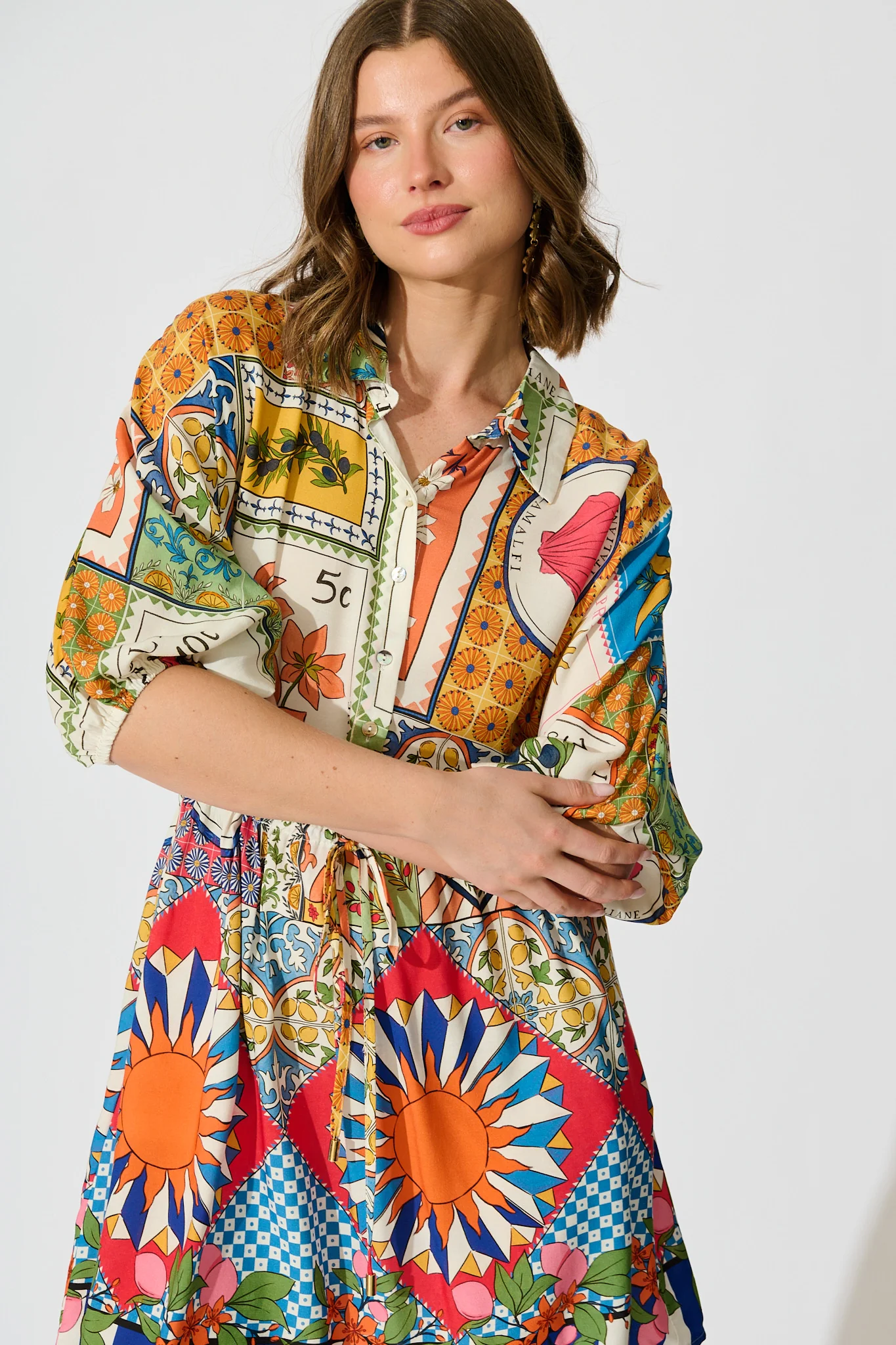 Garden Of Tiles Shirt Dress in Multi Tile Print - Image 10