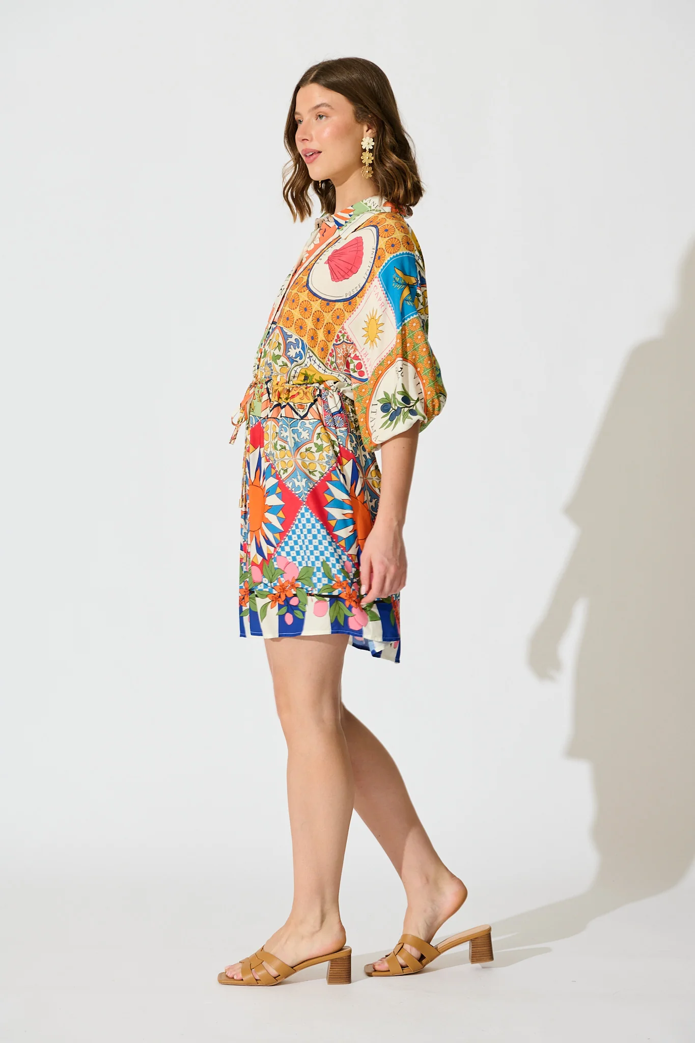 Garden Of Tiles Shirt Dress in Multi Tile Print - Image 11