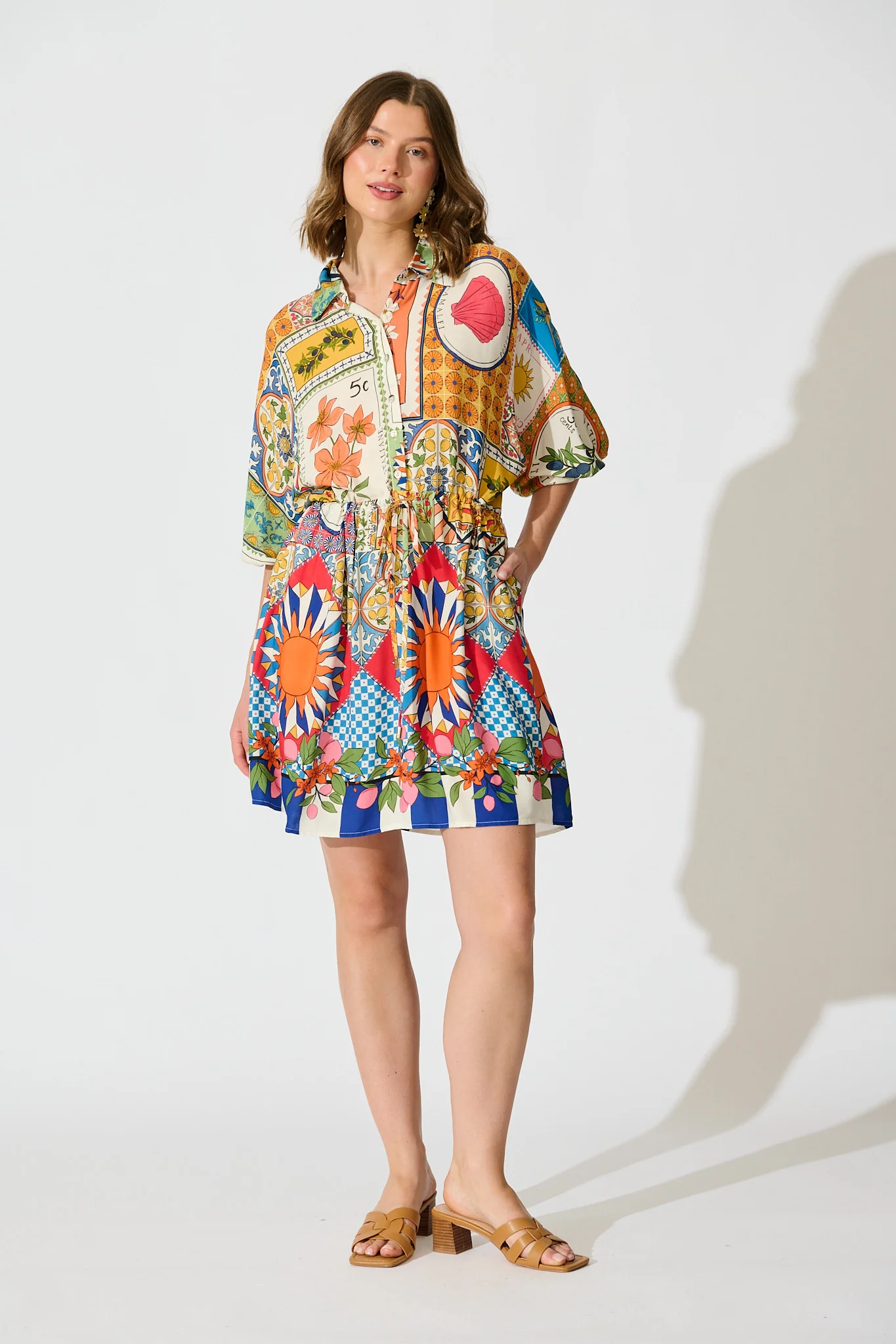 Garden Of Tiles Shirt Dress in Multi Tile Print - Image 4
