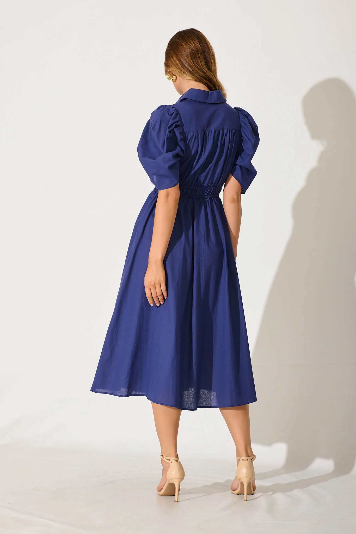 Gemini Midi Shirt Dress In Navy Cotton - Image 7