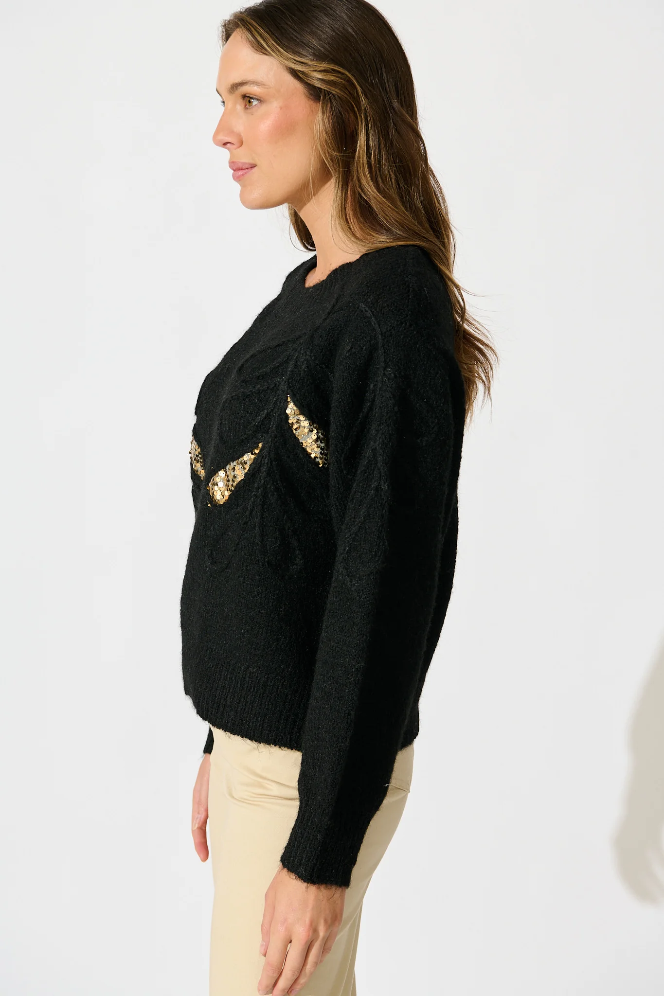 Gemma Knit in Black with Gold Sequin Wool Blend - Image 2