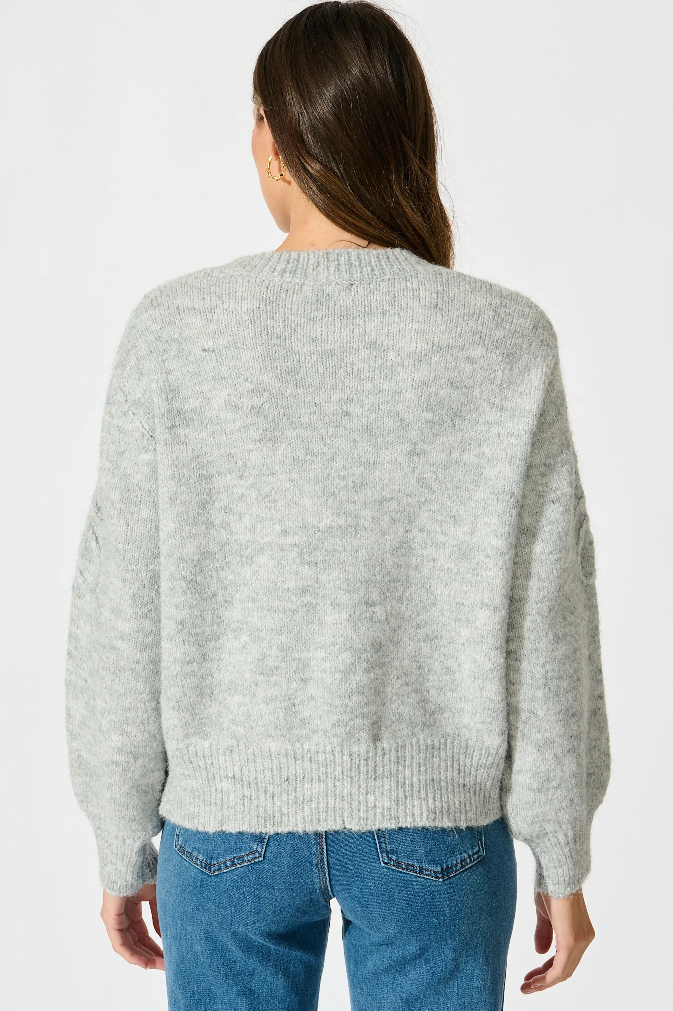 Gemma Knit in Grey Marle with Silver Sequin Wool Blend - Image 3