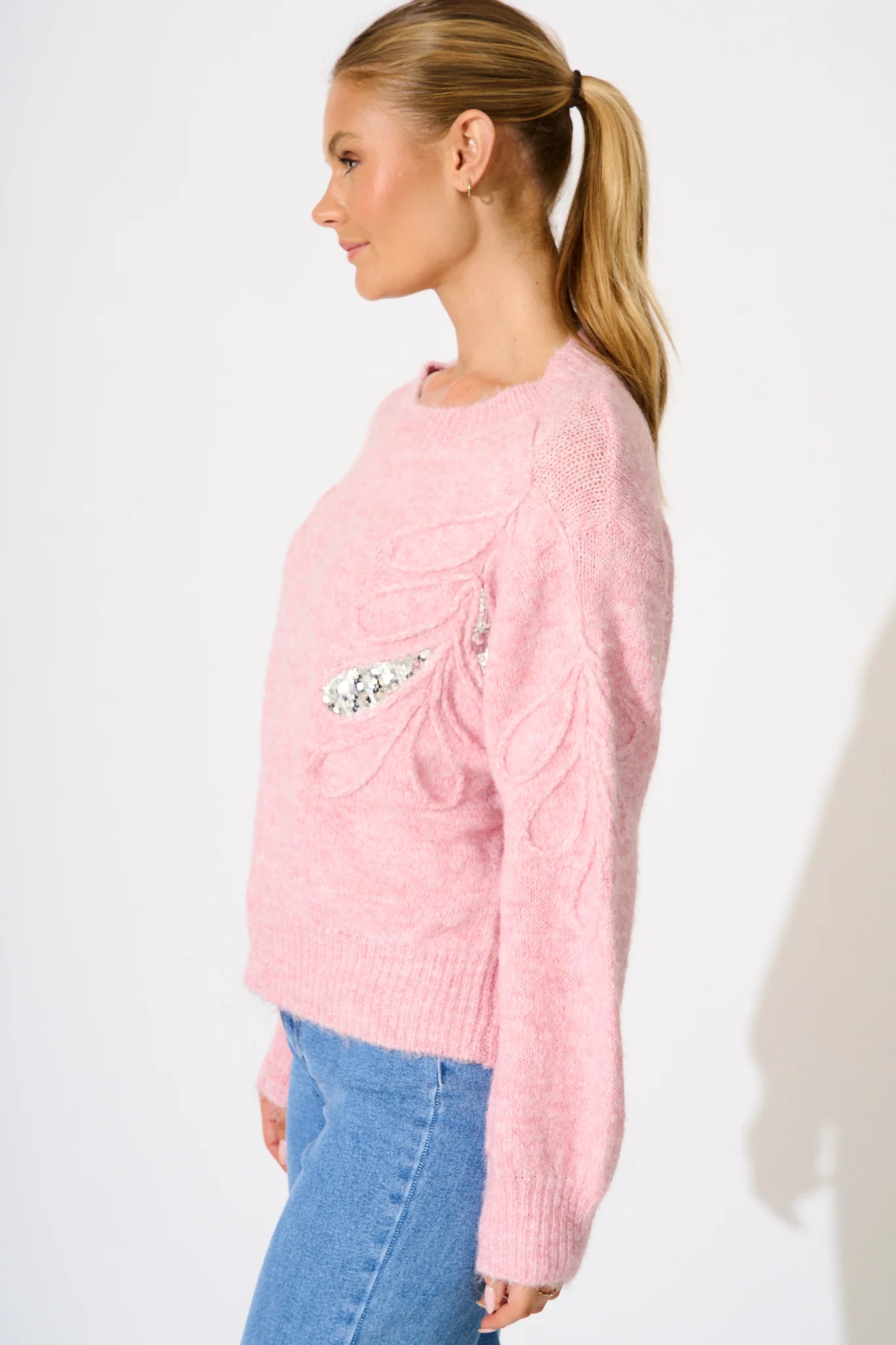 Gemma Knit in Pink Marle with Silver Sequin Wool Blend - Image 2