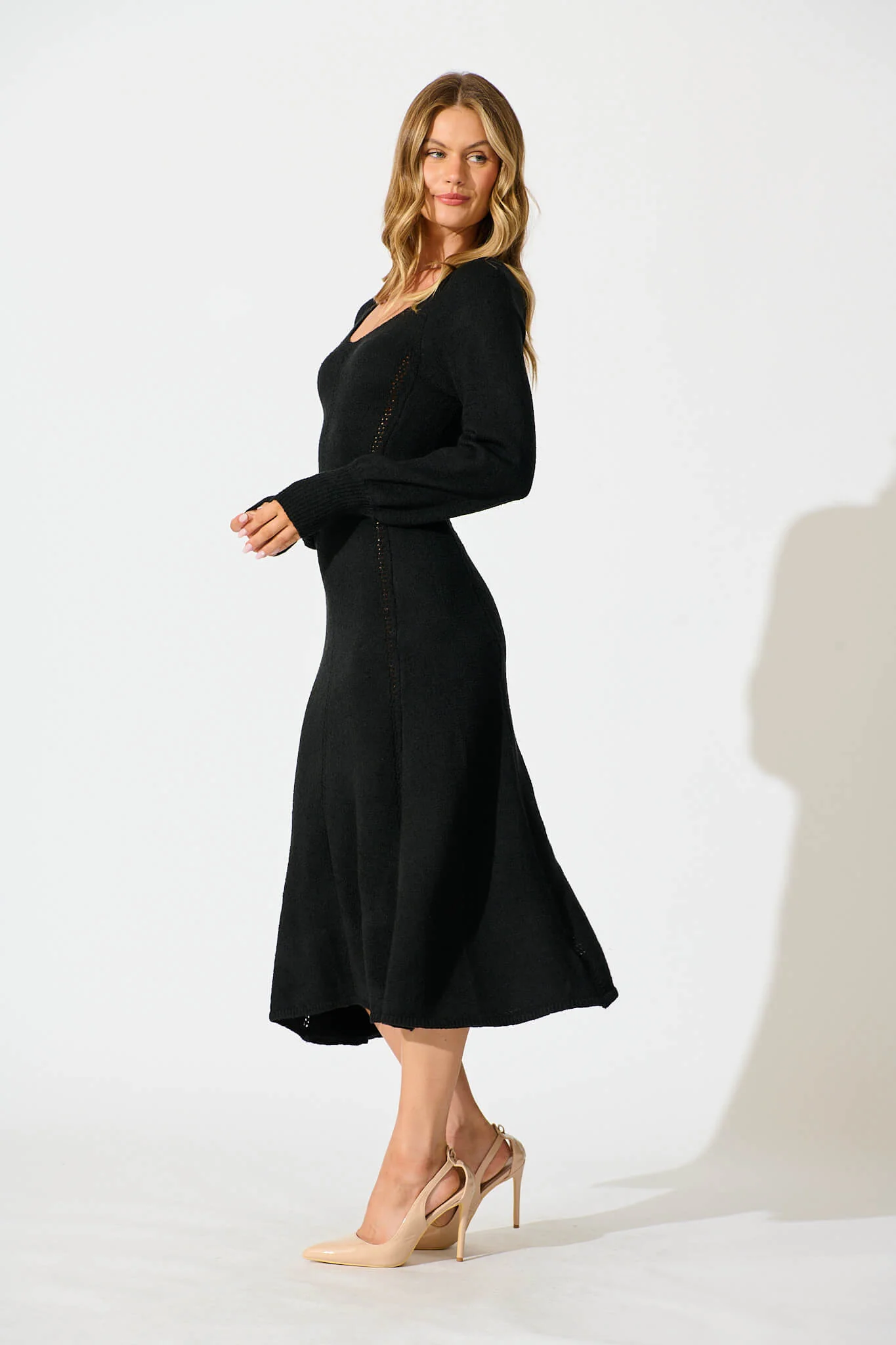 Gertie Midi Knit Dress In Black - Image 3