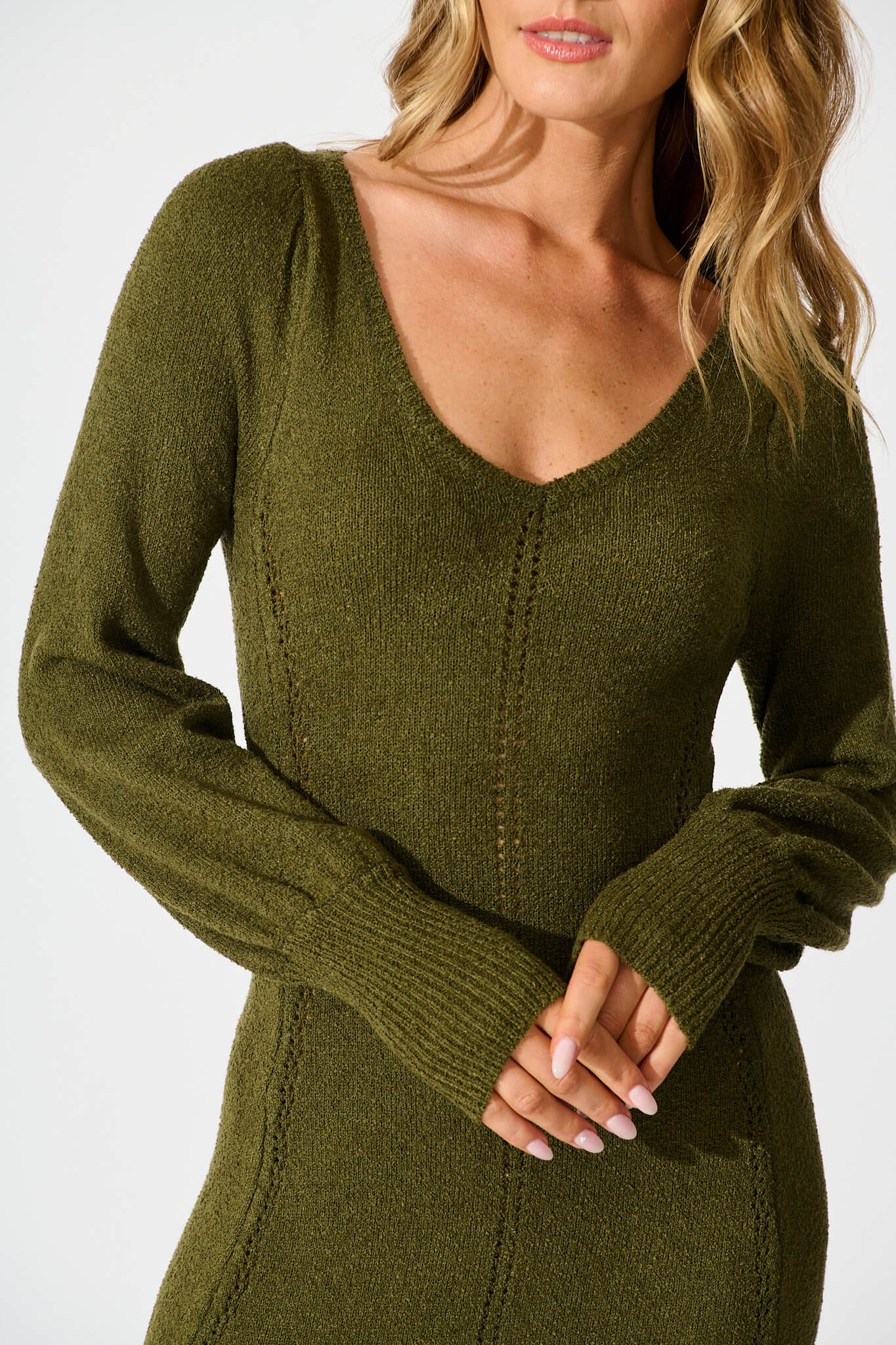 Gertie Midi Knit Dress In Khaki - Image 5