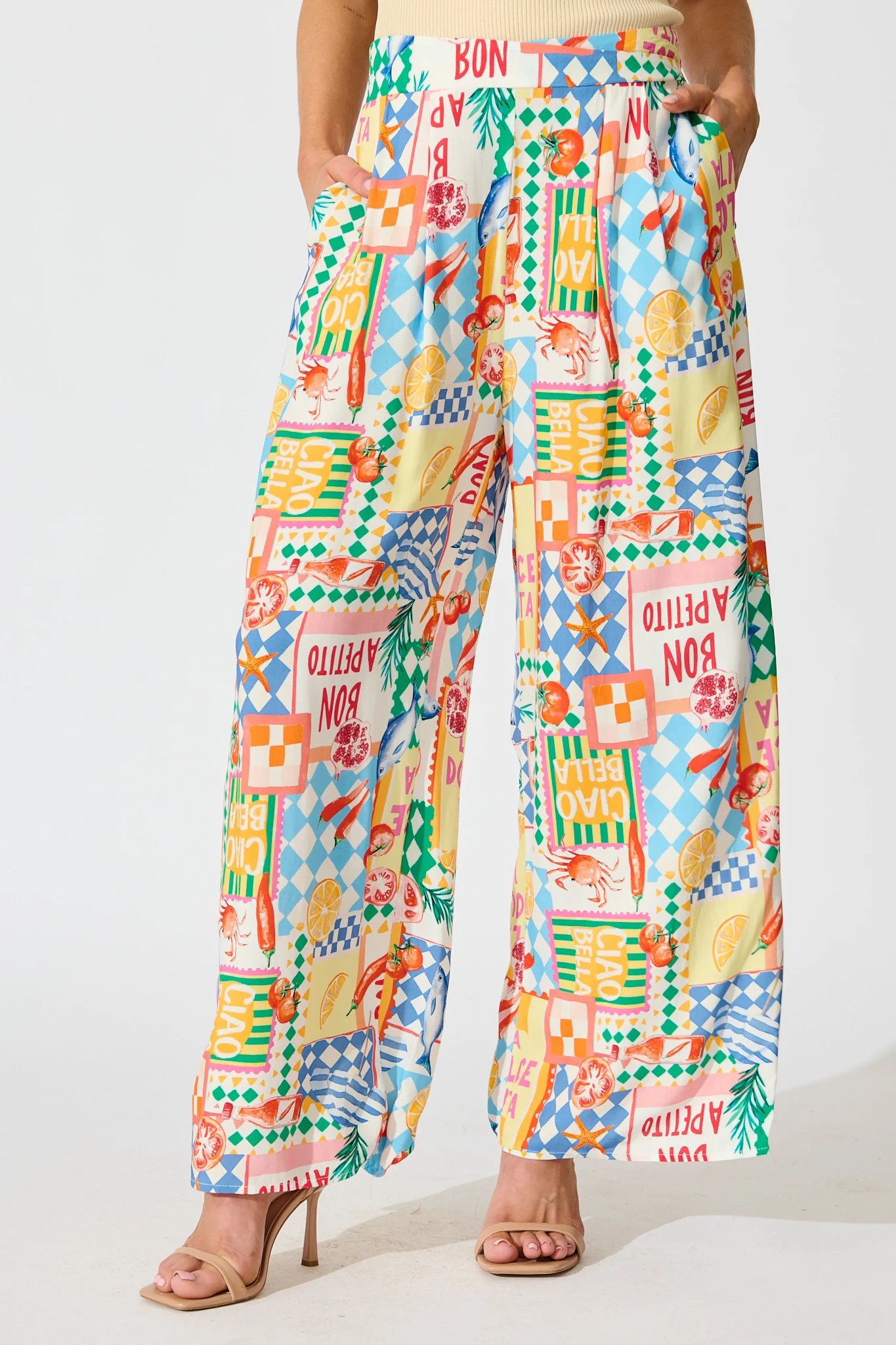 Gilligan Pant in White Multi Conversational Print - Image 3