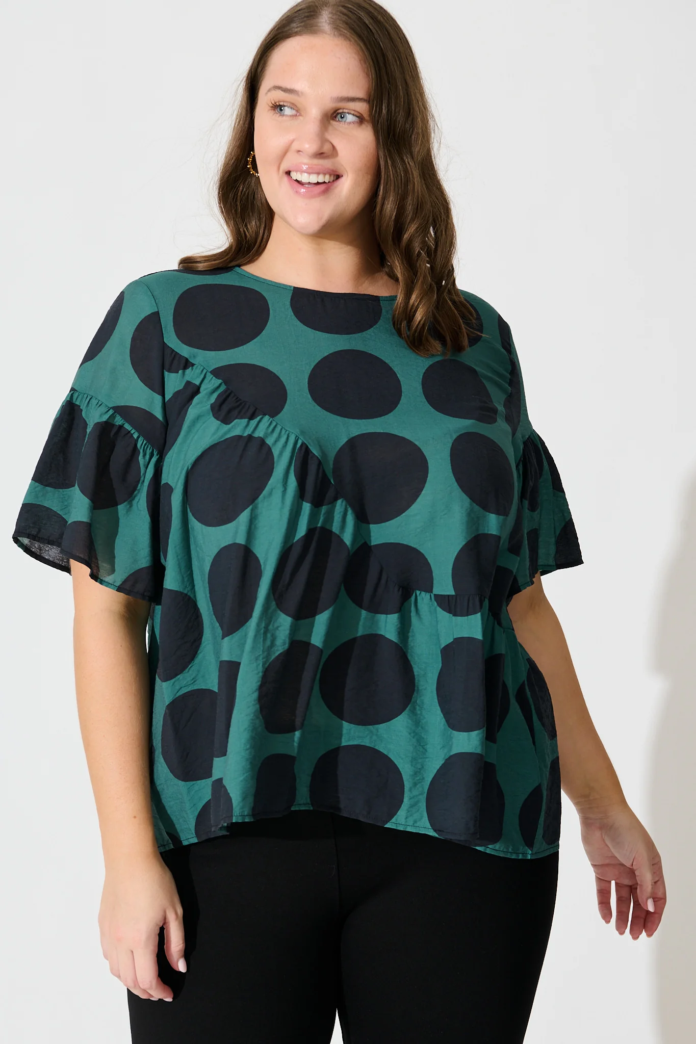 Girona Top In Emerald with Black Spot Cotton Blend - Image 7