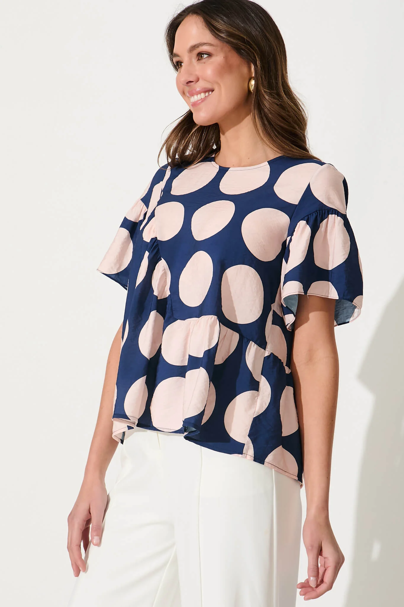 Girona Top In Navy With Blush Spot Cotton Blend - Image 2