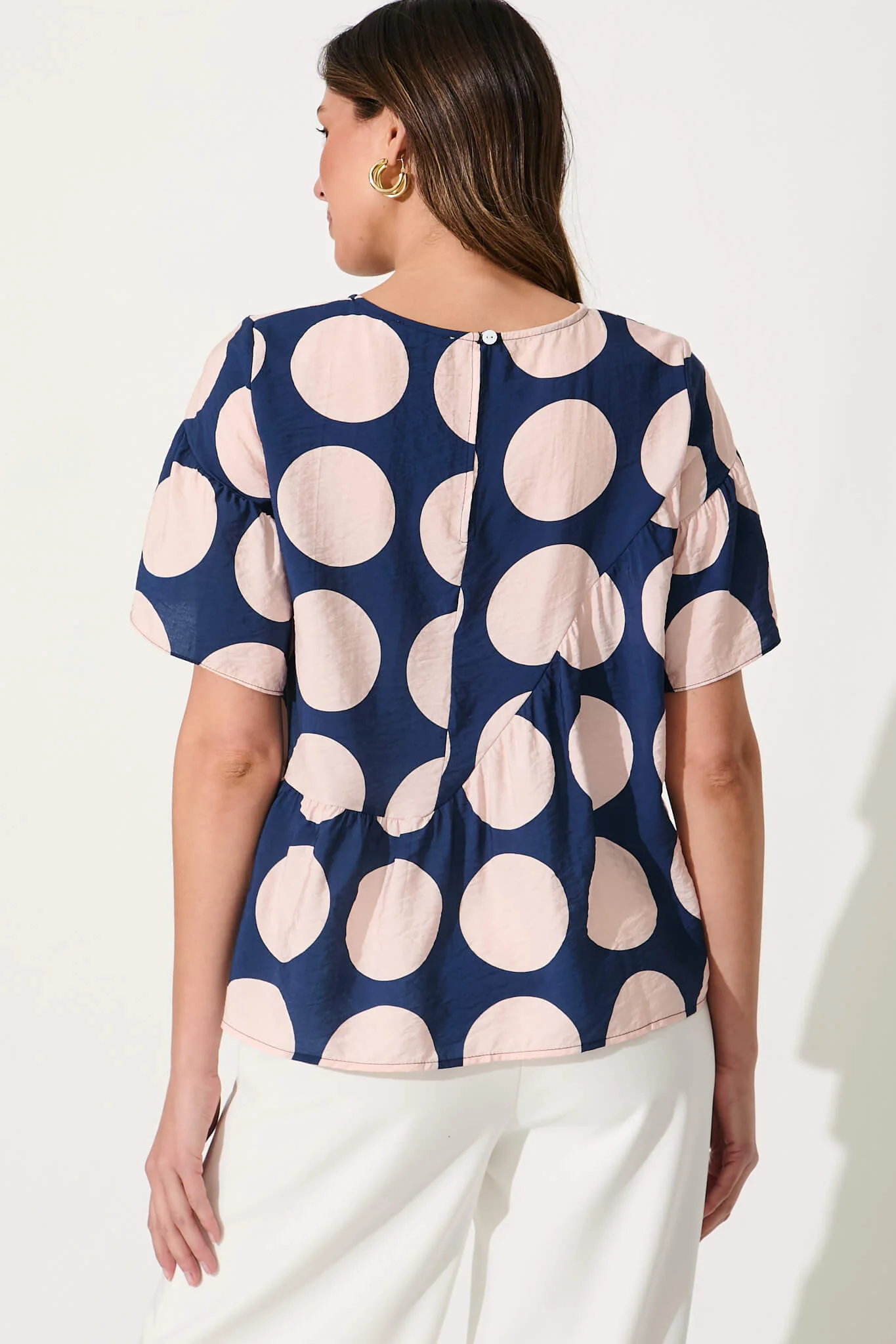 Girona Top In Navy With Blush Spot Cotton Blend - Image 3