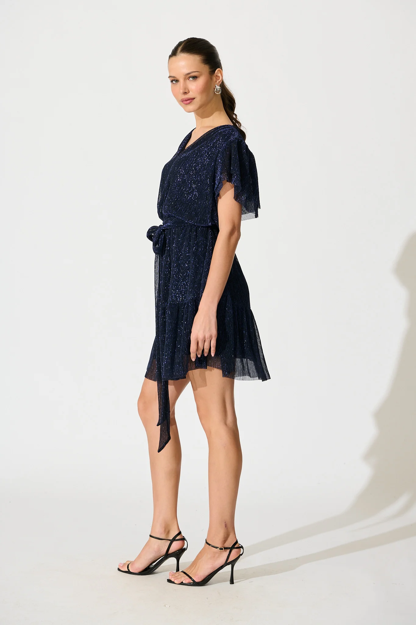 Glisten Dress in Navy Lurex Chiffon - Image 6