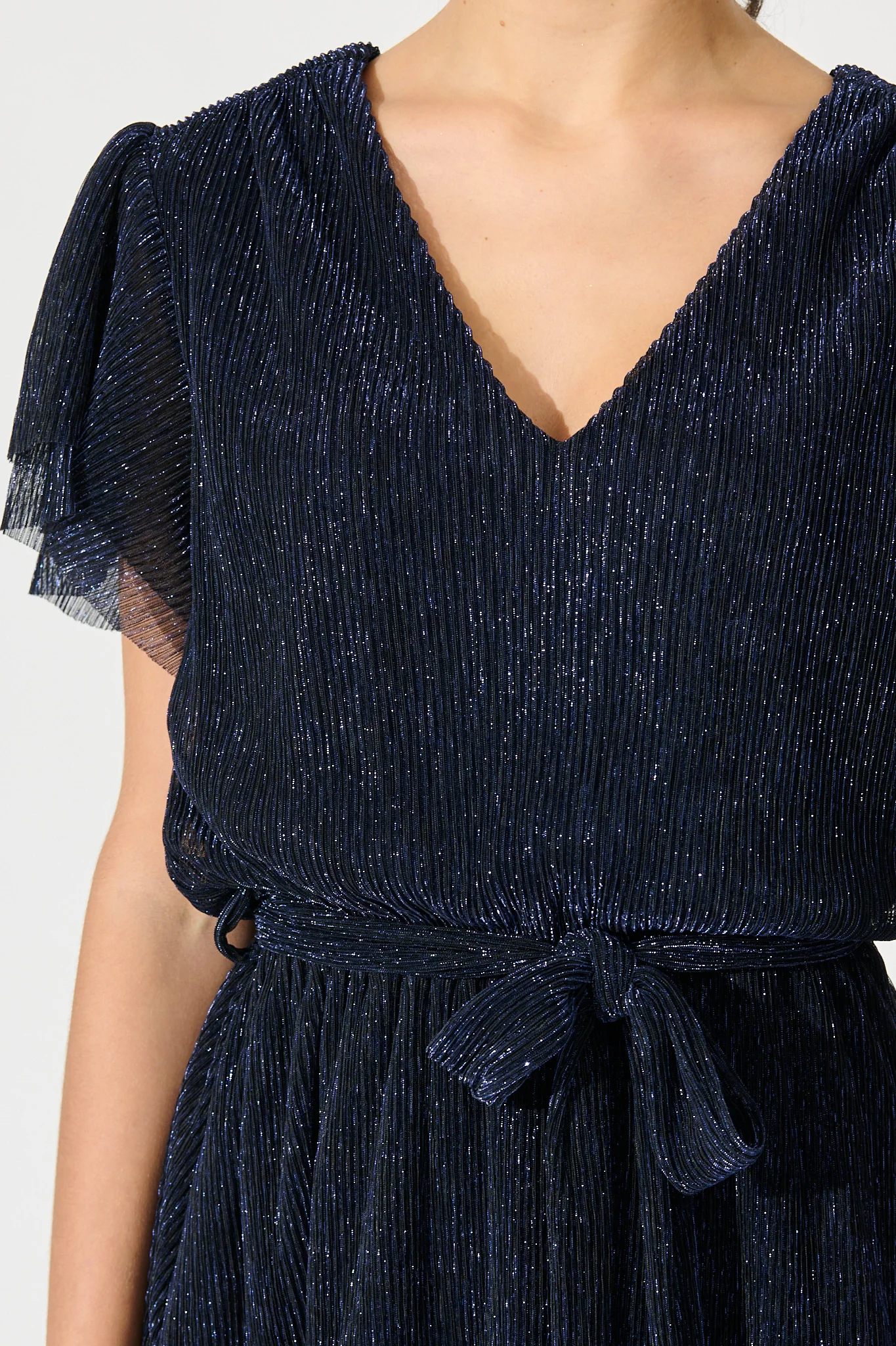 Glisten Dress in Navy Lurex Chiffon - Image 8
