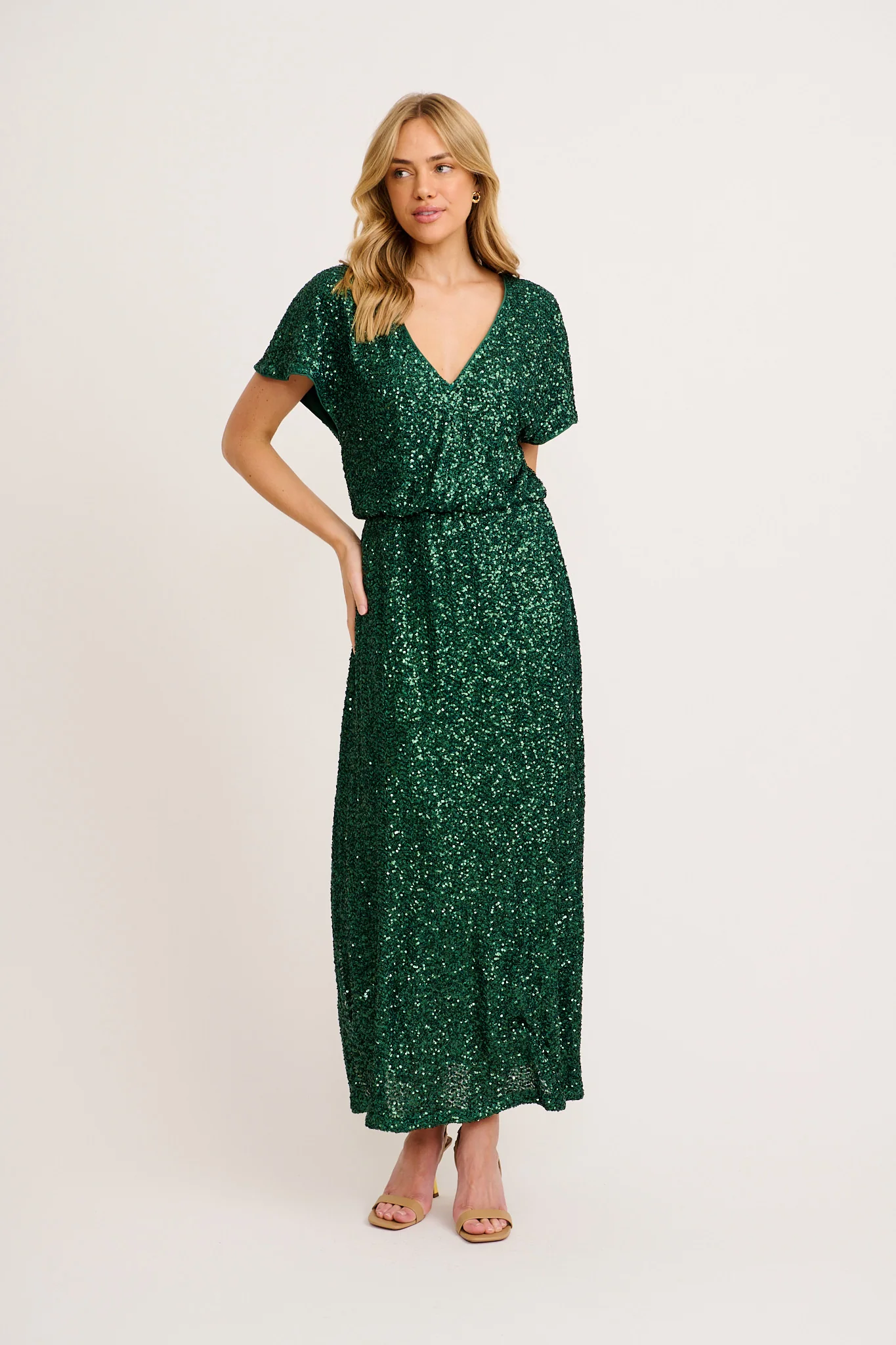 Glistening Hour Reversible Maxi Dress in Emerald Sequin - Image 4