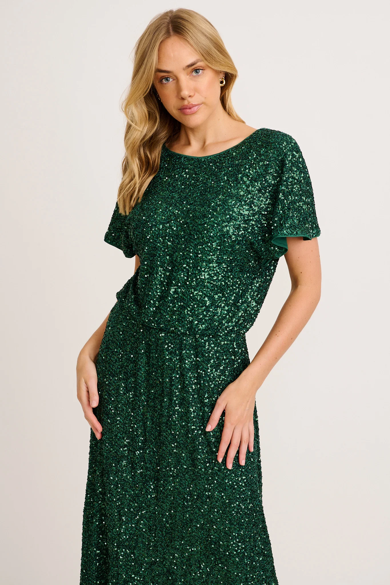 Glistening Hour Reversible Maxi Dress in Emerald Sequin - Image 5