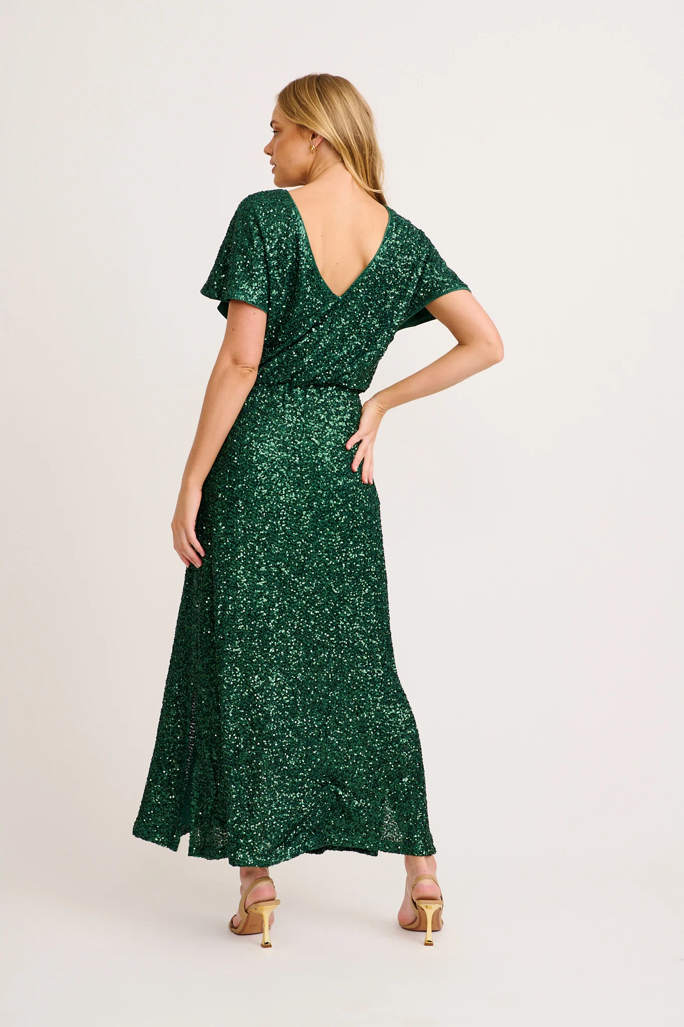 Glistening Hour Reversible Maxi Dress in Emerald Sequin - Image 7