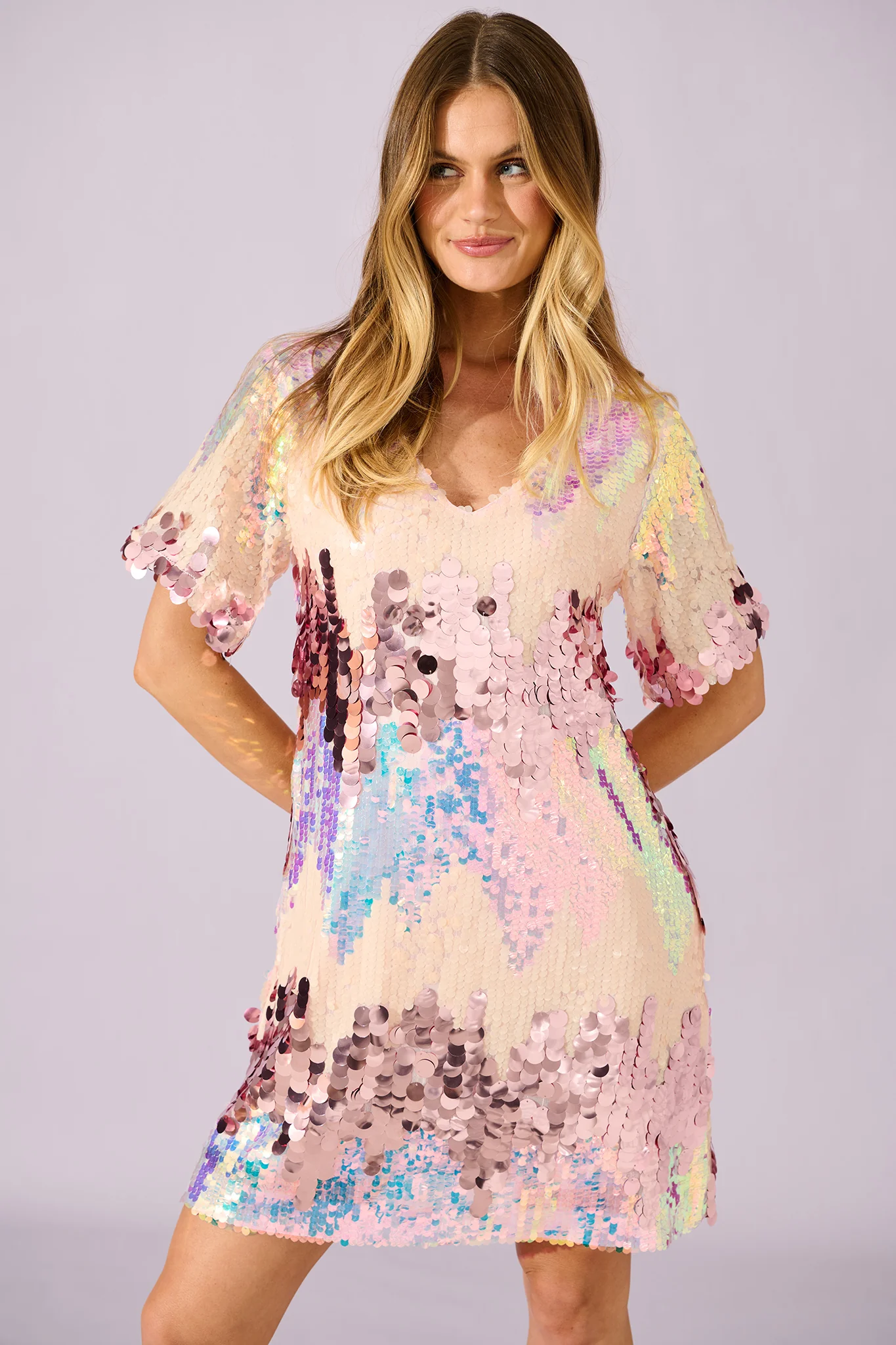 Glitter Siren Dress in Pink Multi Sequin - Image 3