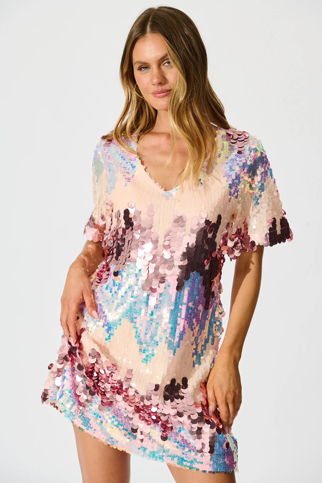 Glitter Siren Dress in Pink Multi Sequin - Image 5