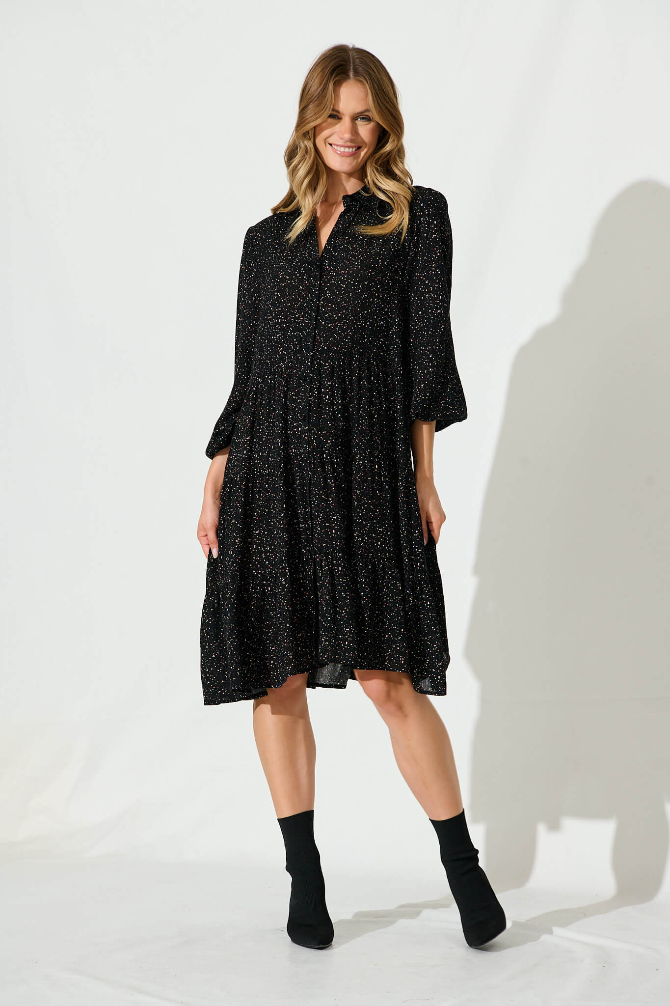 Glorietta Smock Dress In Black Multi Speckle - Image 5