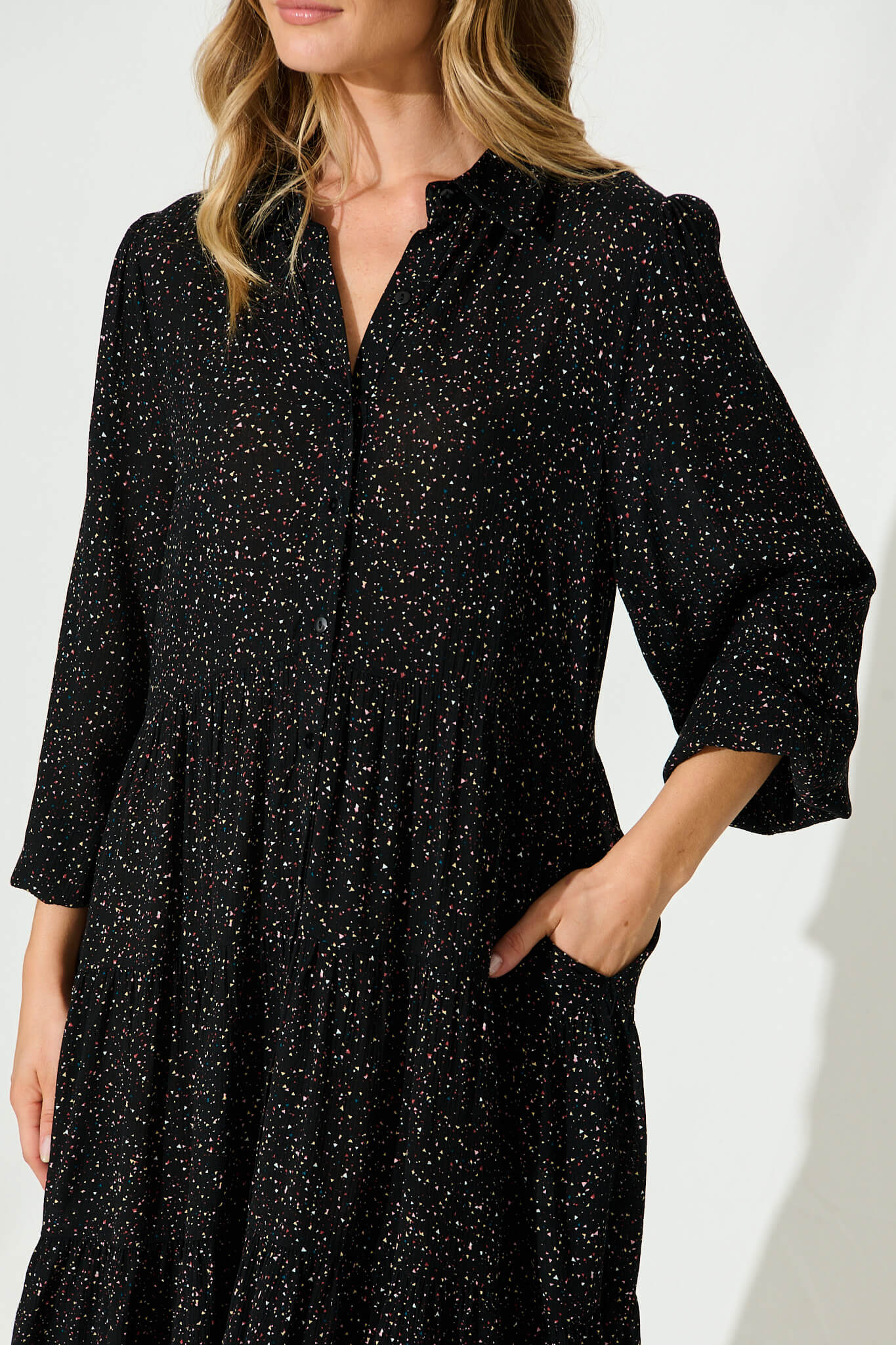 Glorietta Smock Dress In Black Multi Speckle - Image 6