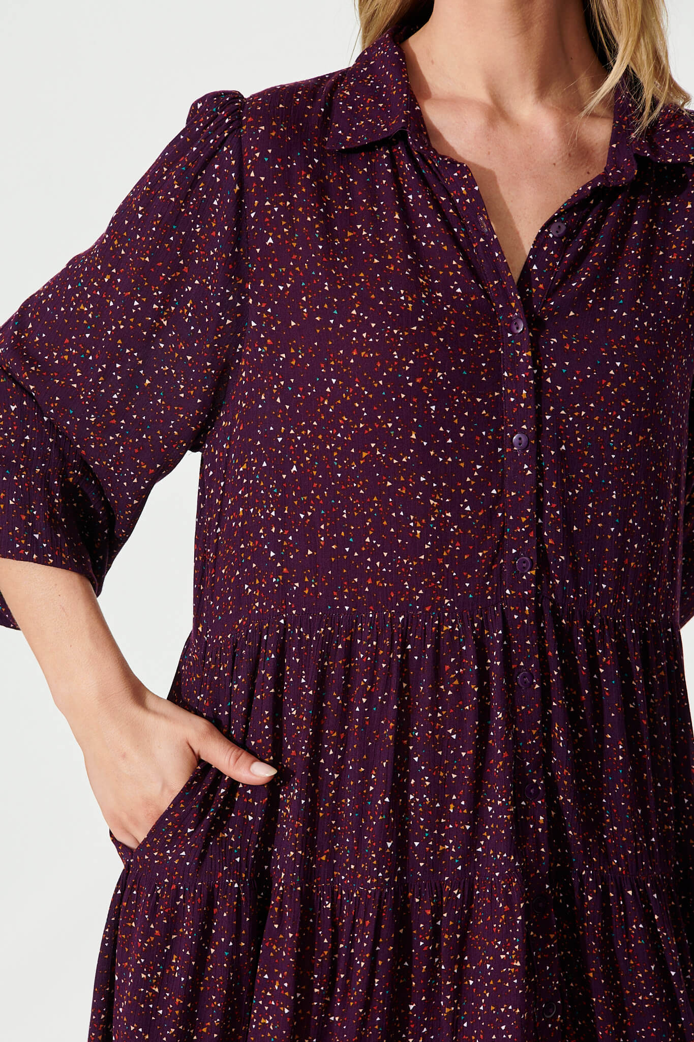 Glorietta Smock Dress In Plum Multi Speckle - Image 5