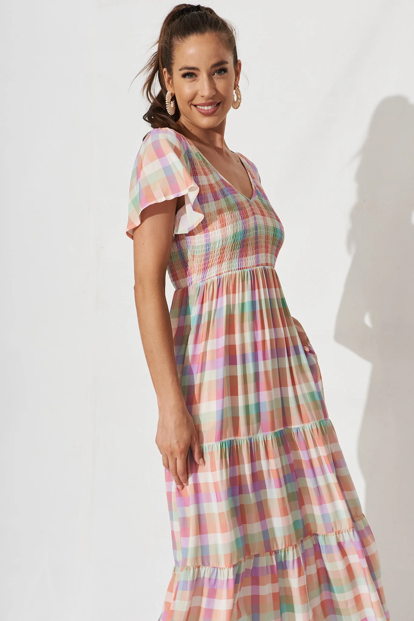 Glorya Midi Dress In Multi Check Gingham - Image 2
