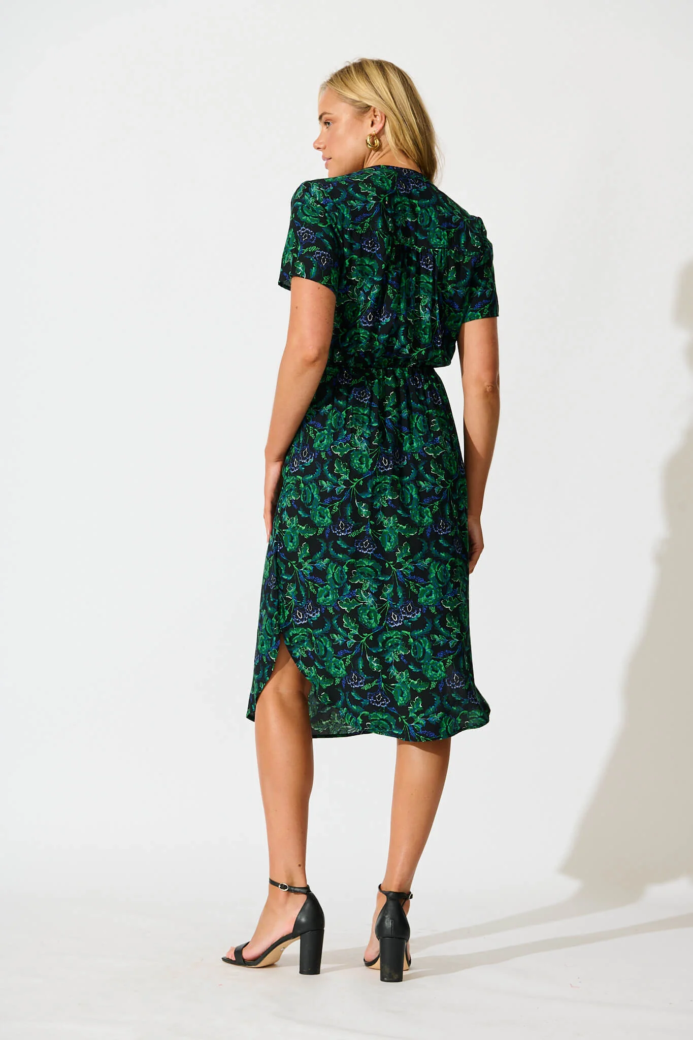 Go Getter Zip Dress in Emerald with Green and Blue Floral - Image 4